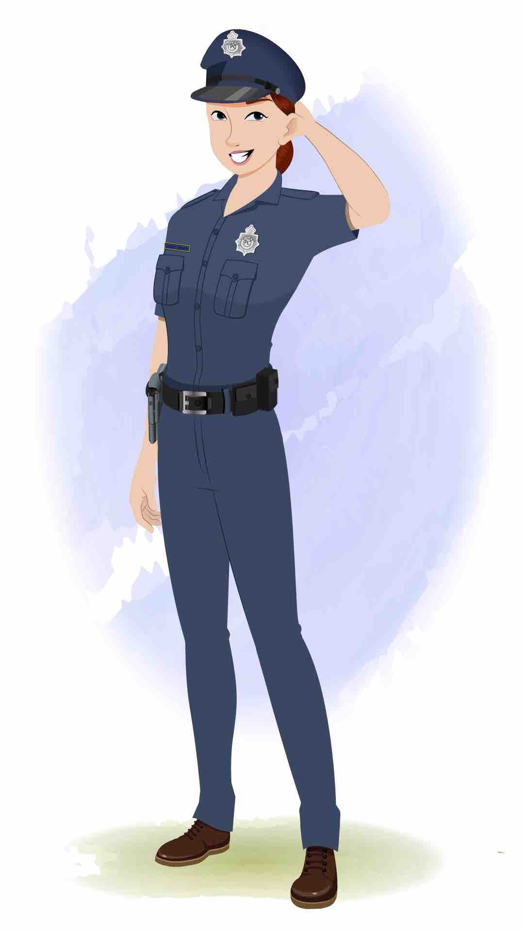 A nervous female police animated cartoon character aka miss emma