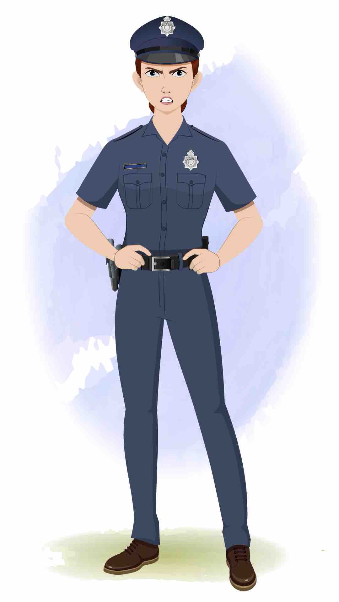 An angry female police animated cartoon character aka miss emma