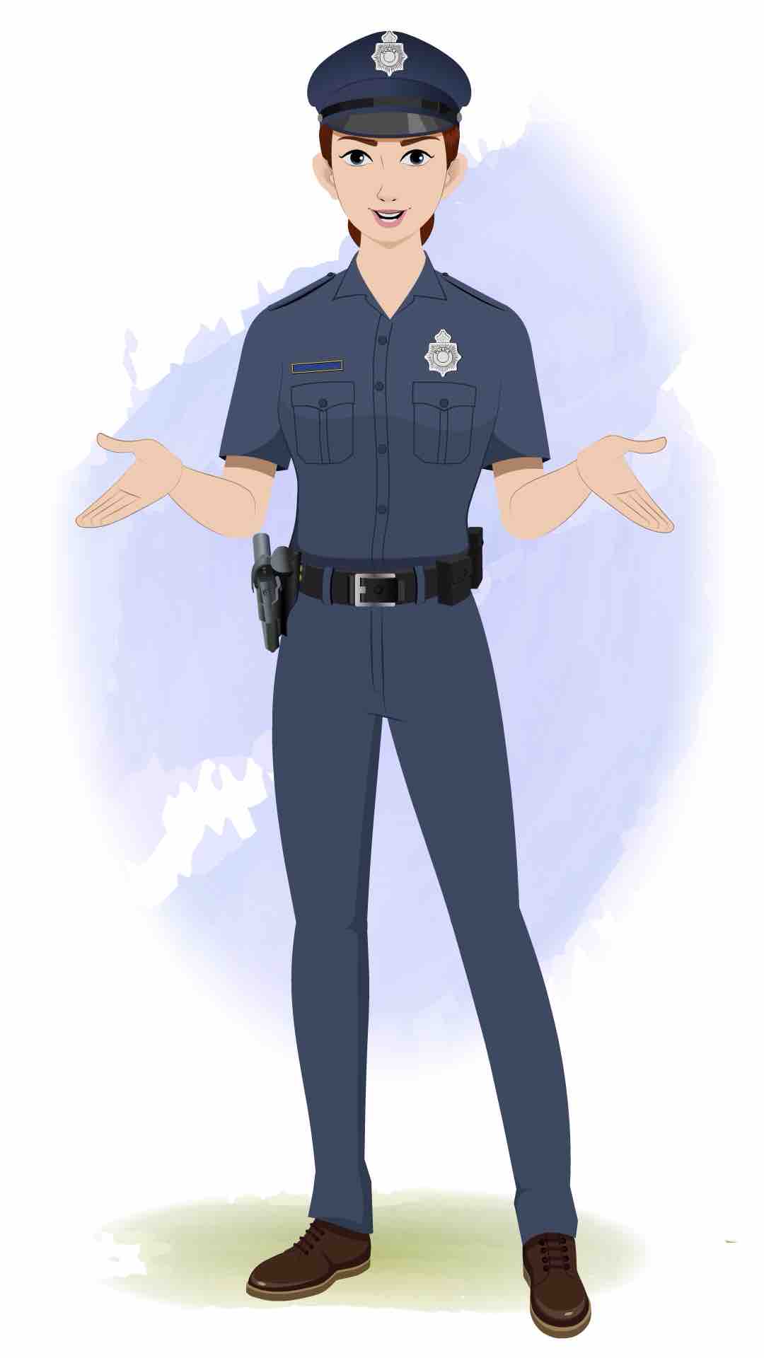 A female police talking animated cartoon character aka miss emma