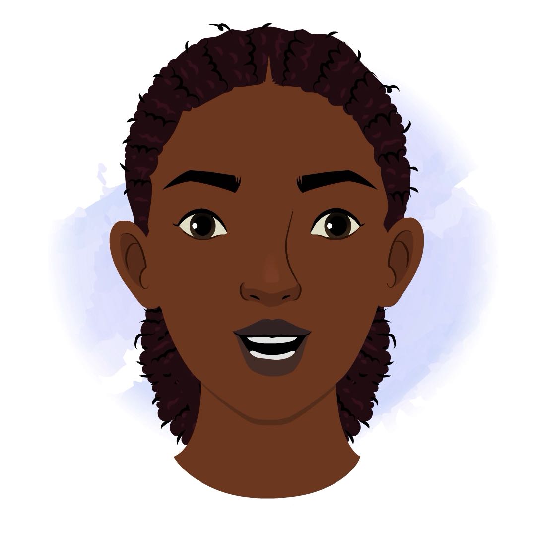 A black female teacher animated cartoon face with different facial expressions aka miss luna