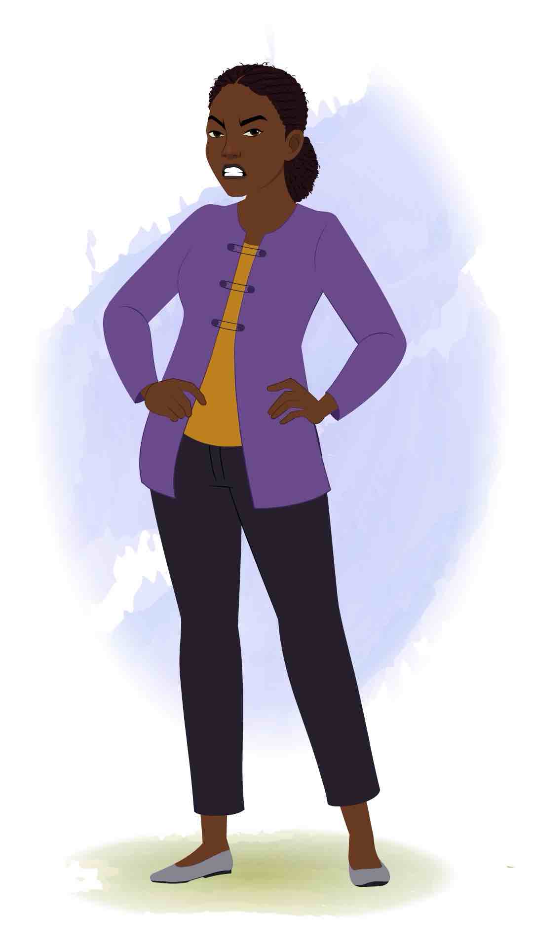 An annoyed black female teacher animated cartoon character aka miss luna