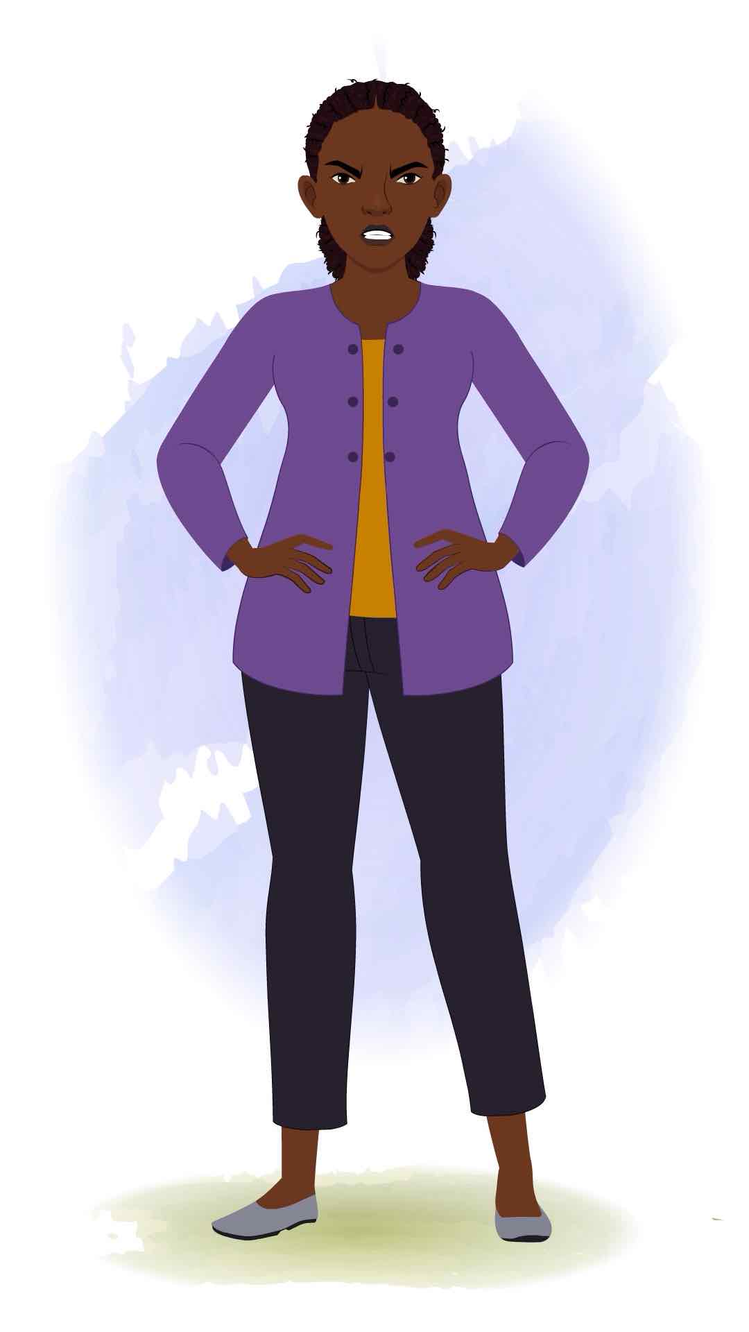 An angry black female teacher animated cartoon character aka miss luna