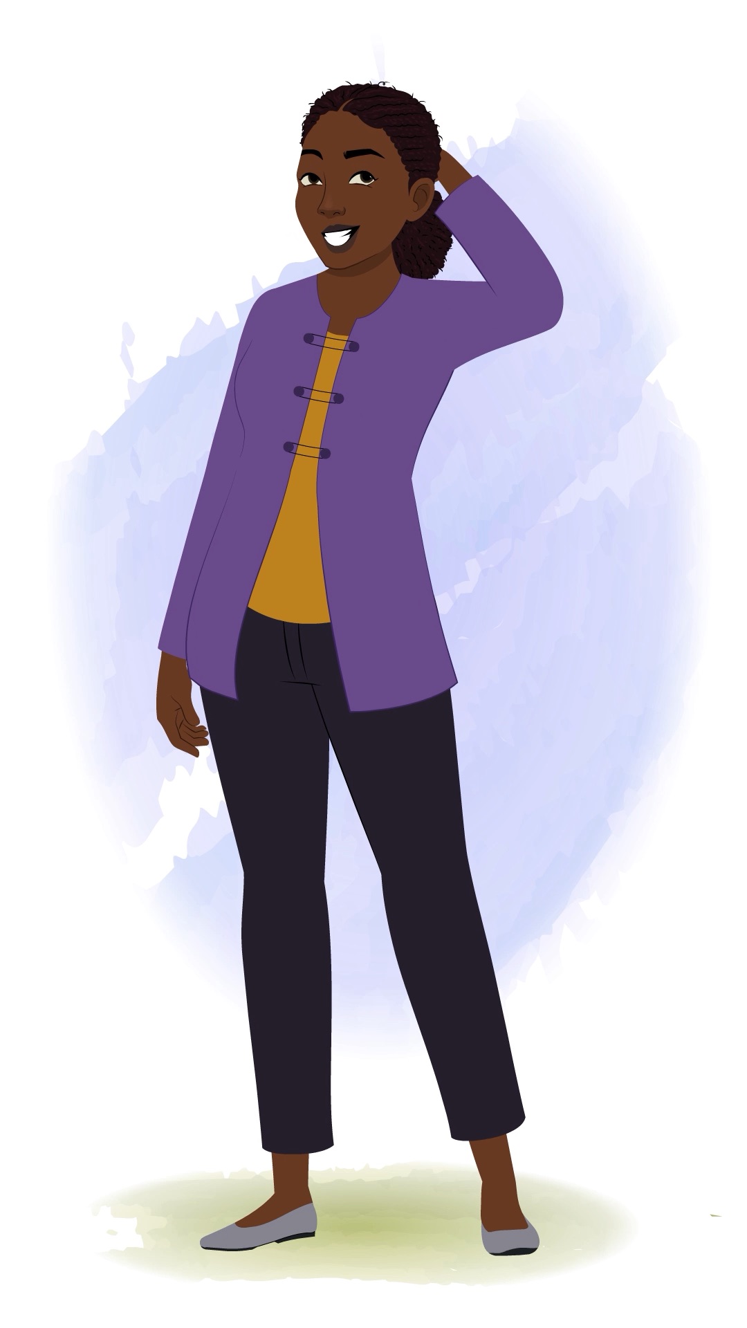 A nervous black female teacher animated cartoon character aka miss luna