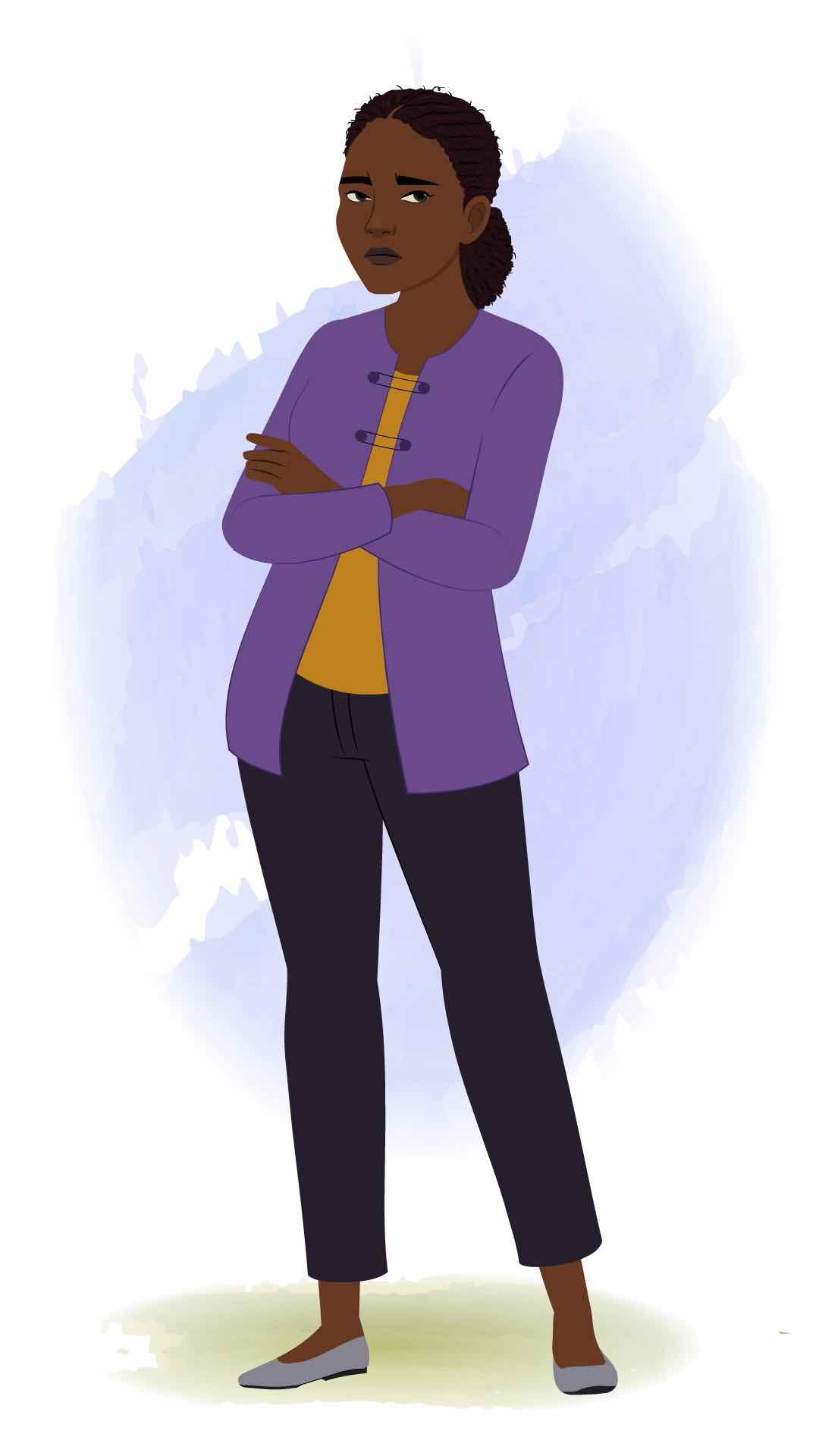 An annoyed black female teacher animated cartoon character aka miss luna