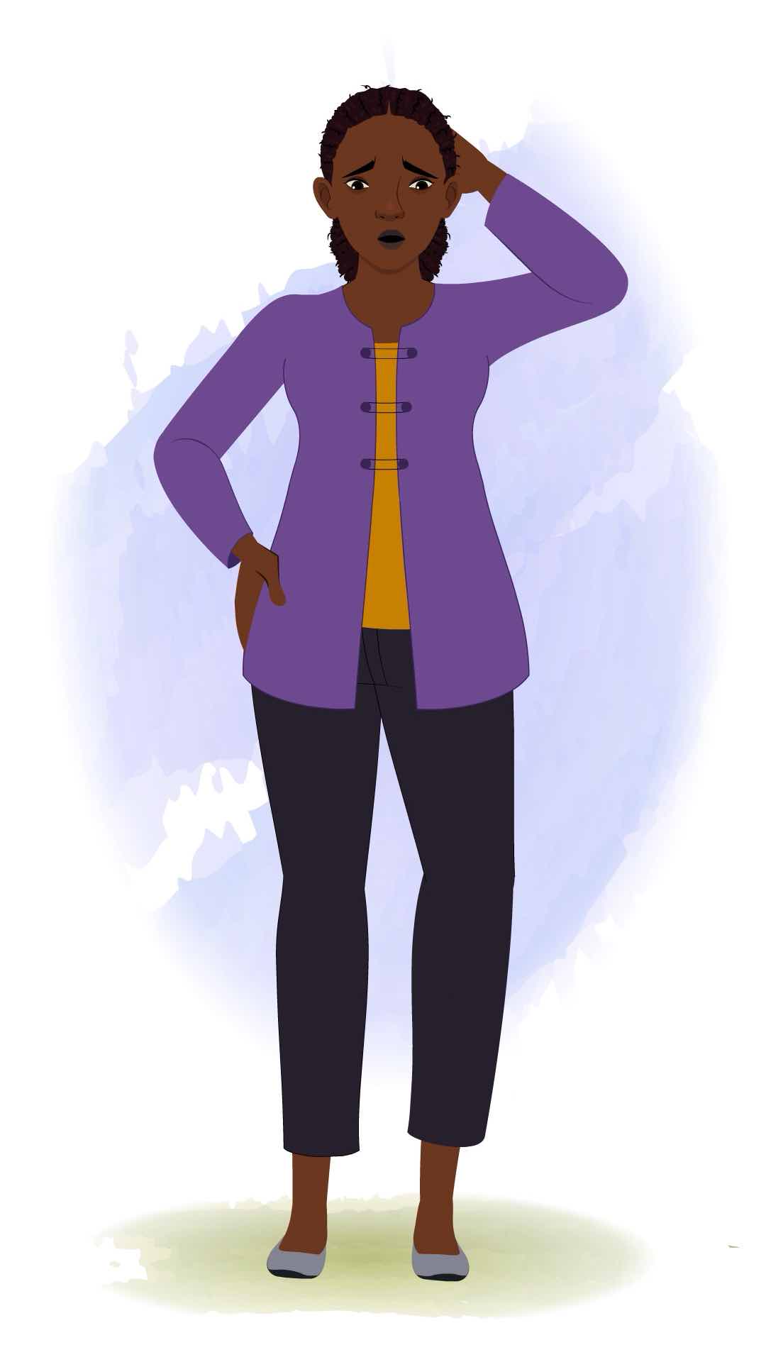 A tired black female teacher animated cartoon character aka miss luna