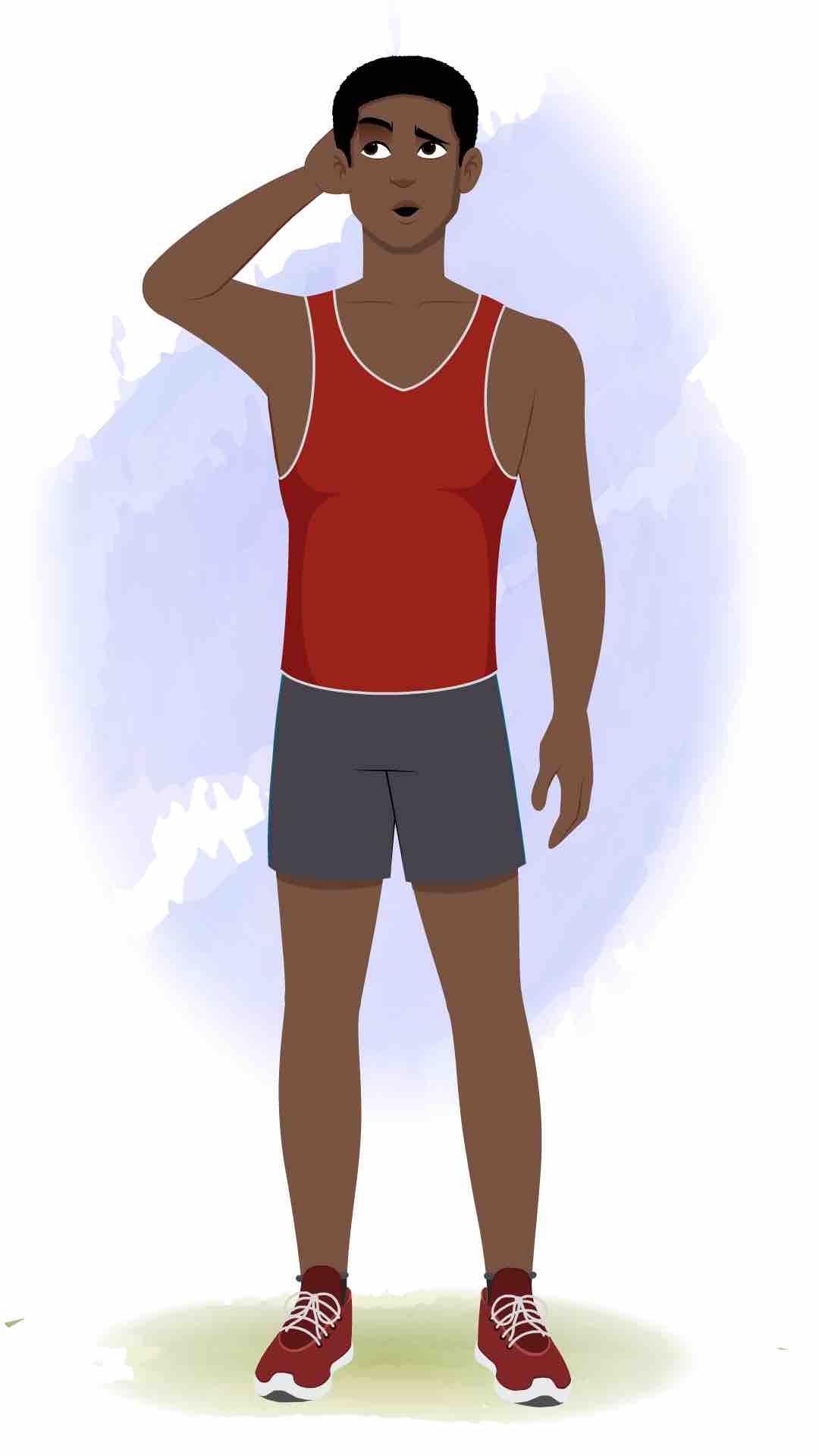 A confused athlete man animated cartoon character aka brady