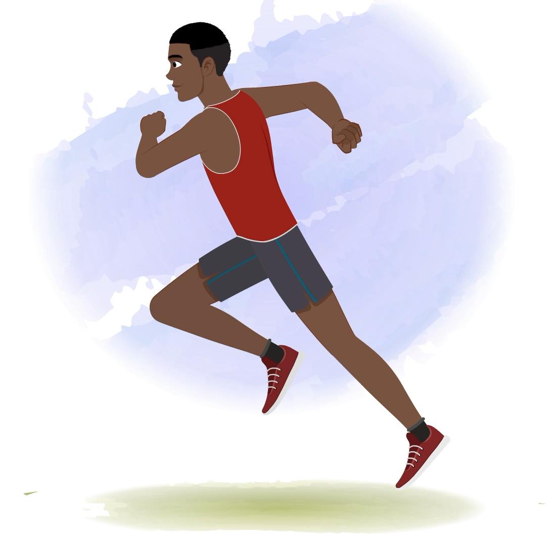 An athlete man running fast side view animated cartoon character aka brady