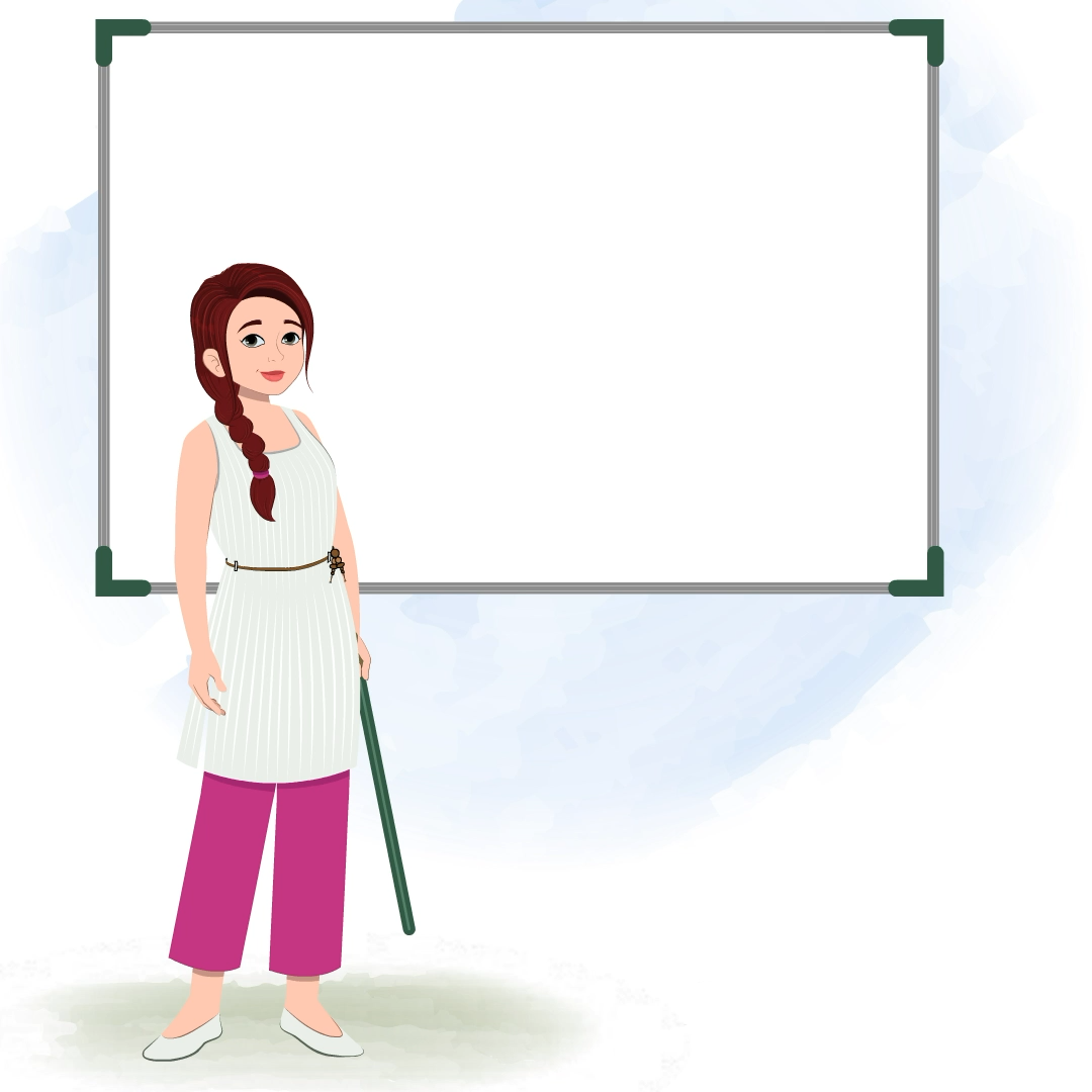 A female teacher teaching on white board animated cartoon character aka ritu