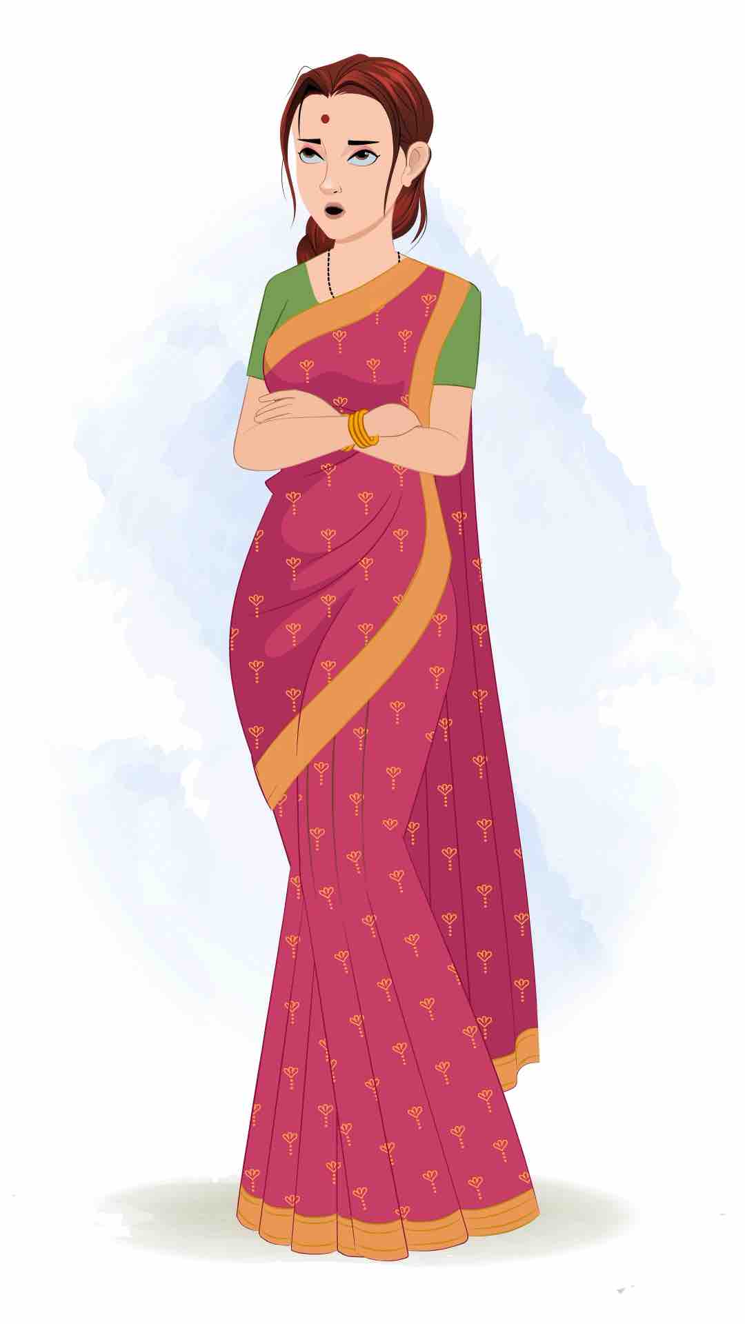 A beautiful Indian annoyed woman animated cartoon character aka preet