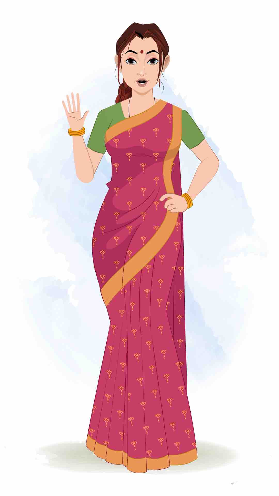 A beautiful Indian woman saying hello animated cartoon character aka preet