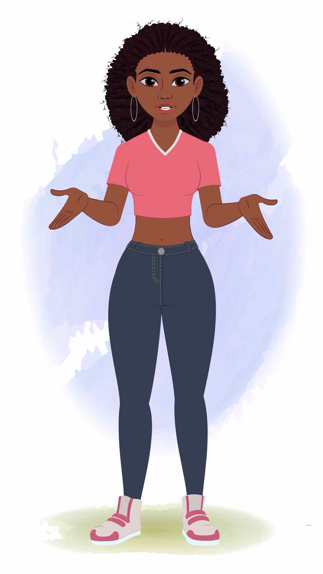 A beautiful black female talking animated cartoon character aka neo