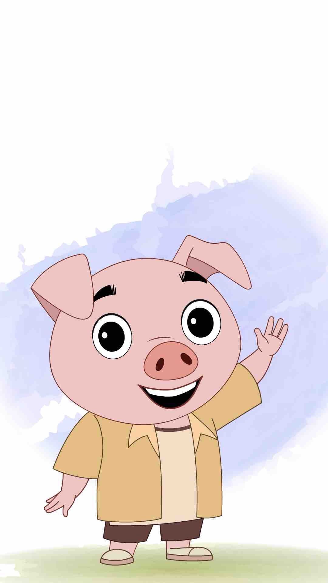 A cute pig saying hello animated cartoon character aka puffy the pig