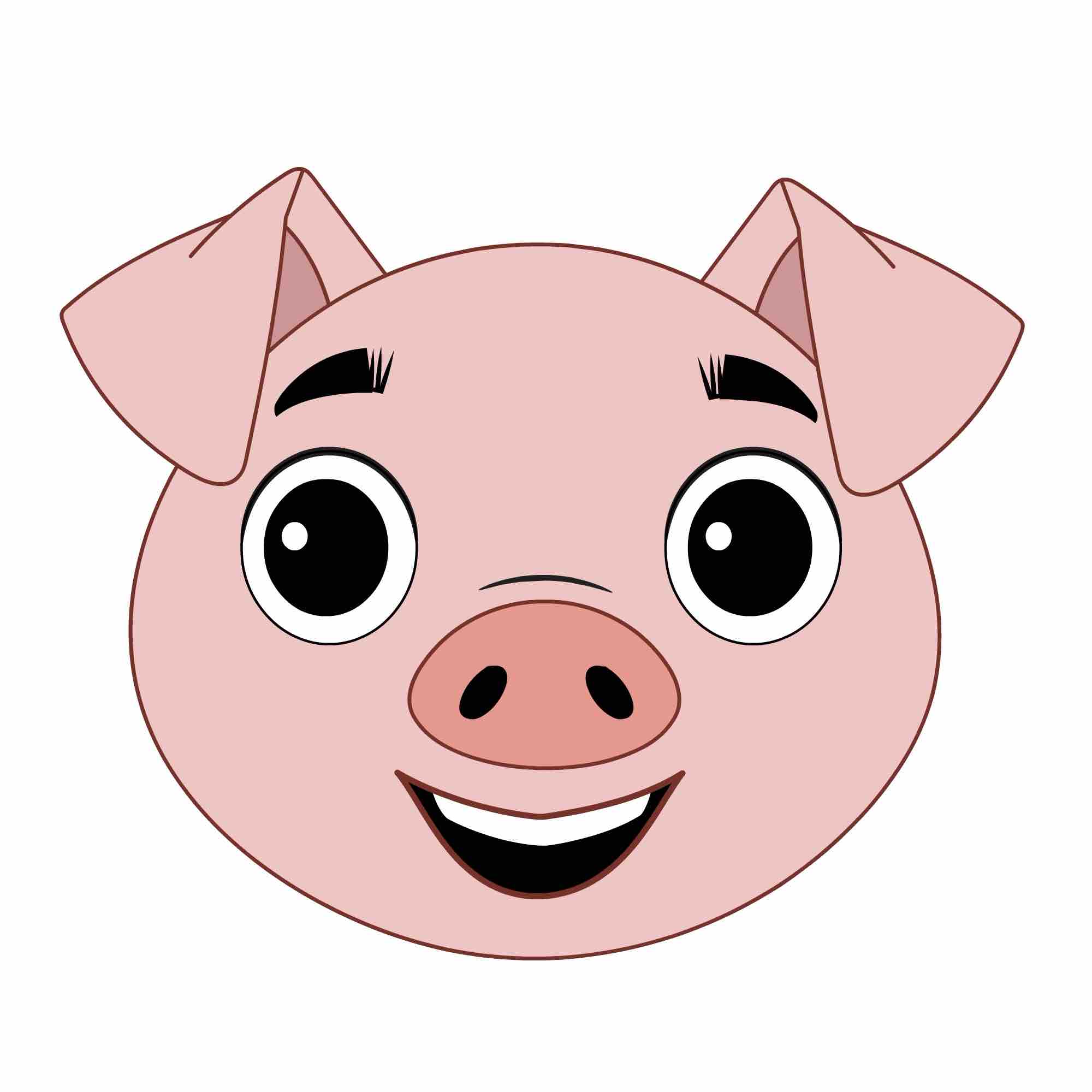 A cute pig animated cartoon face with different facial expressions aka puffy the pig