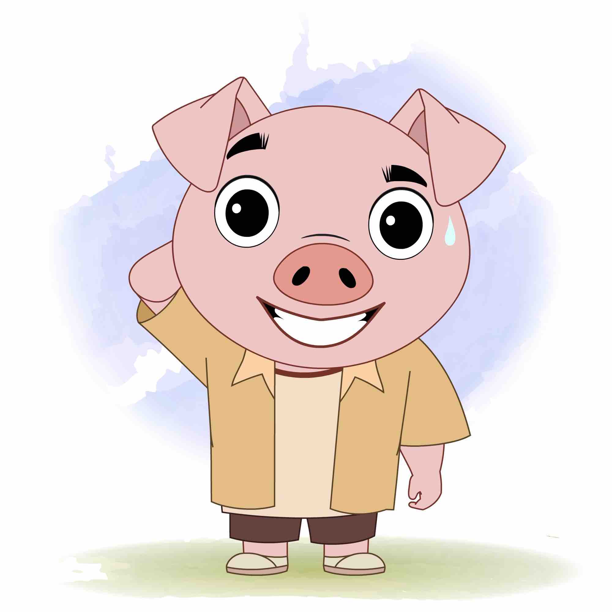 A nervous cute pig animated cartoon character aka puffy the pig