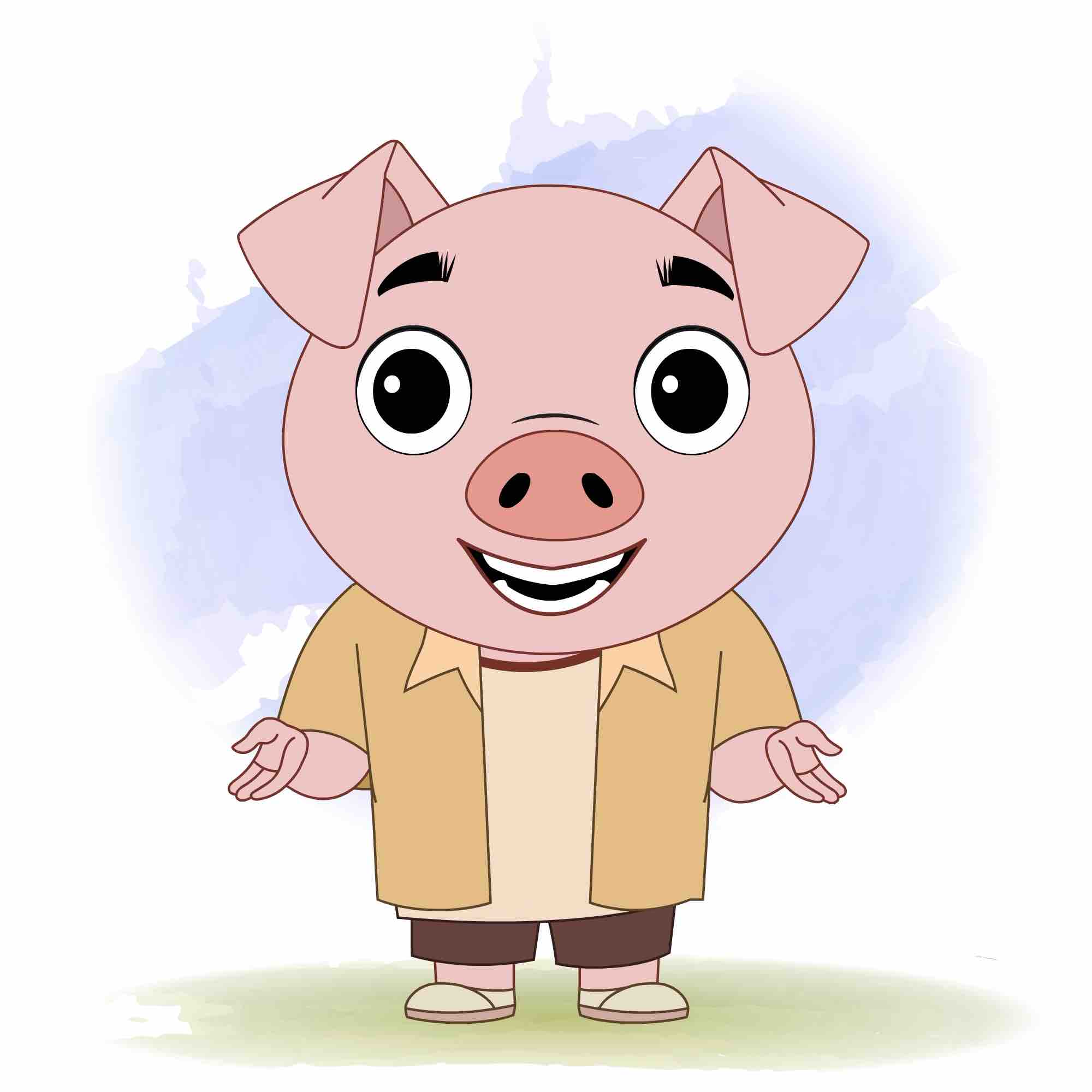 A cute pig talking animated cartoon character aka puffy the pig