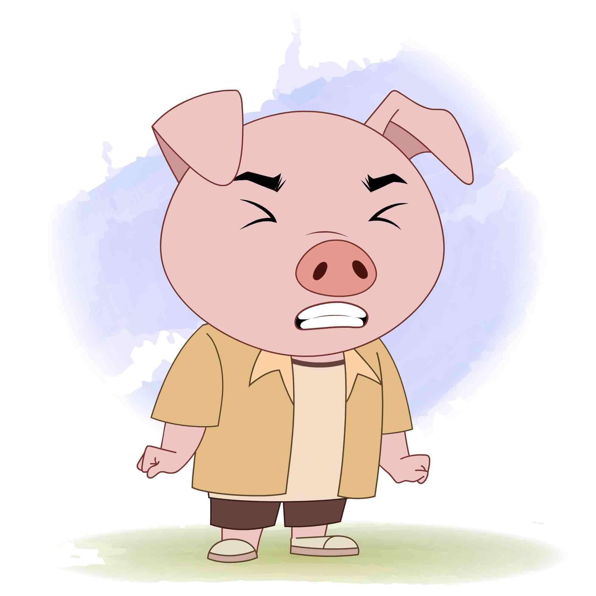 An angry cute pig animated cartoon character aka puffy the pig