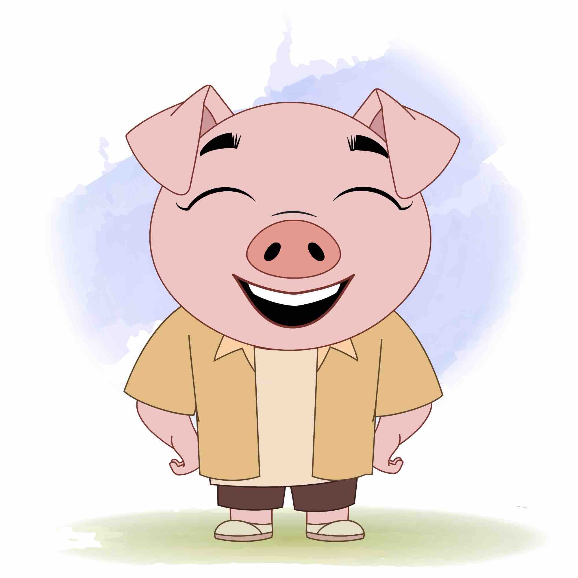 A cute pig laughing animated cartoon character aka puffy the pig