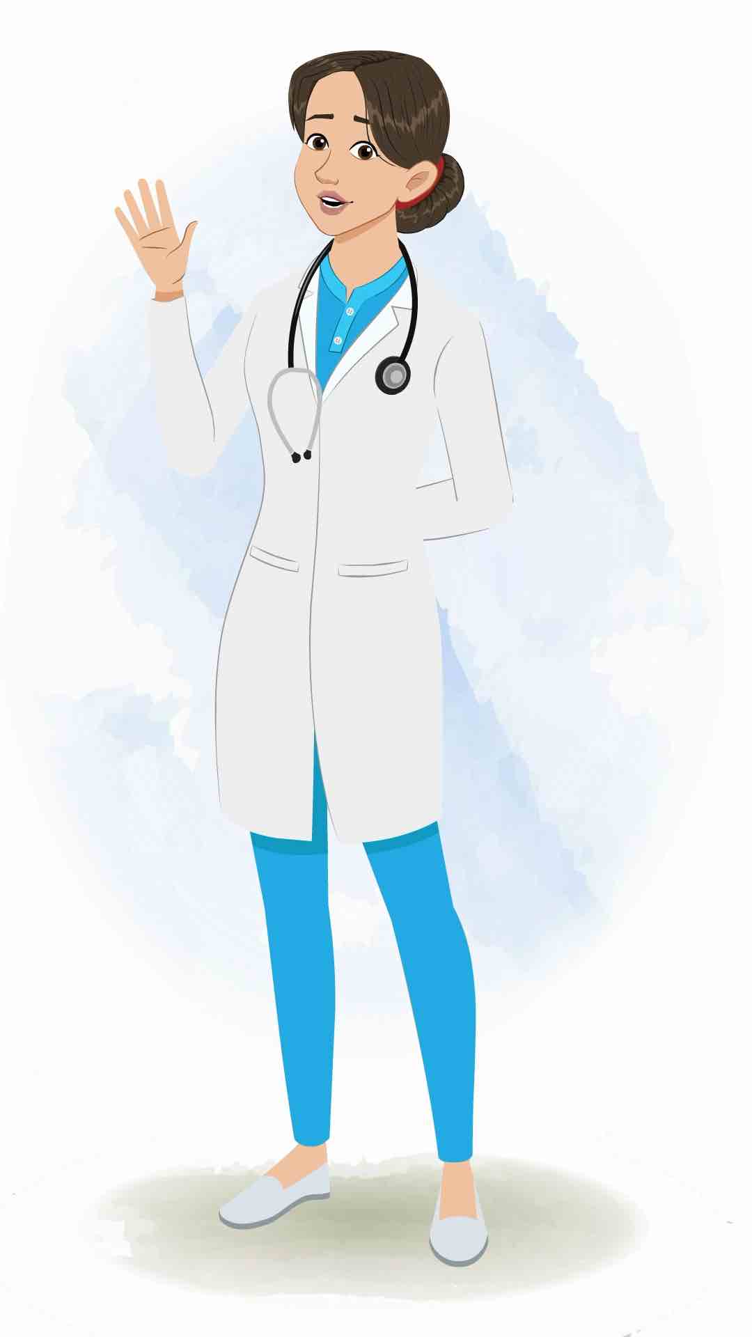 A female radiologist saying hello animated cartoon character aka dr. meeru