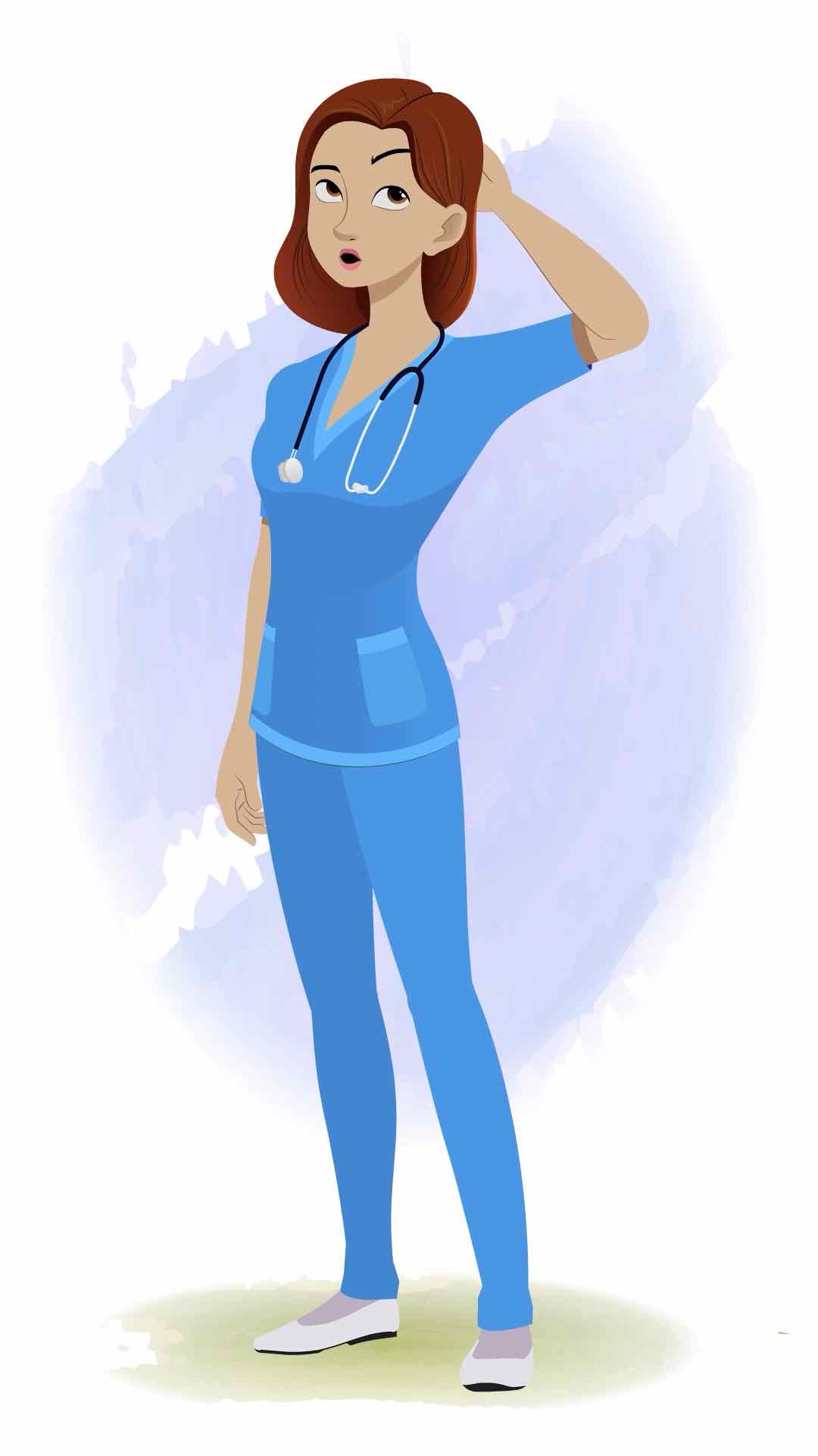 A confused female nurse animated cartoon character aka miss.teresa