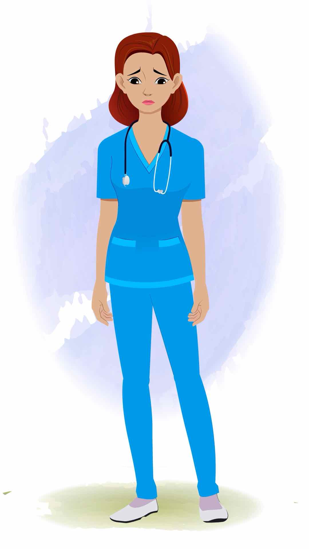 A sad female nurse animated cartoon character aka miss.teresa