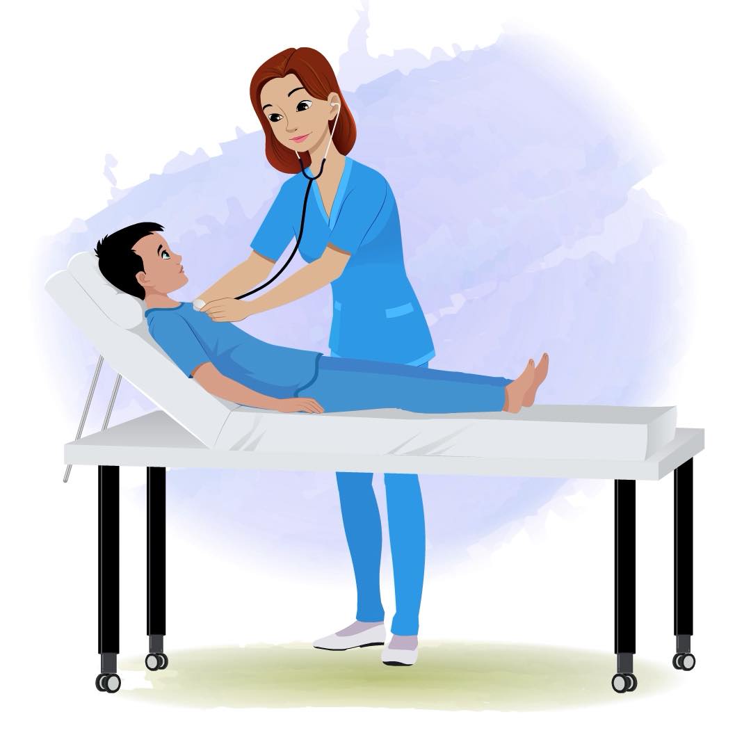 A female nurse checking up a male patient animated cartoon character aka miss.teresa