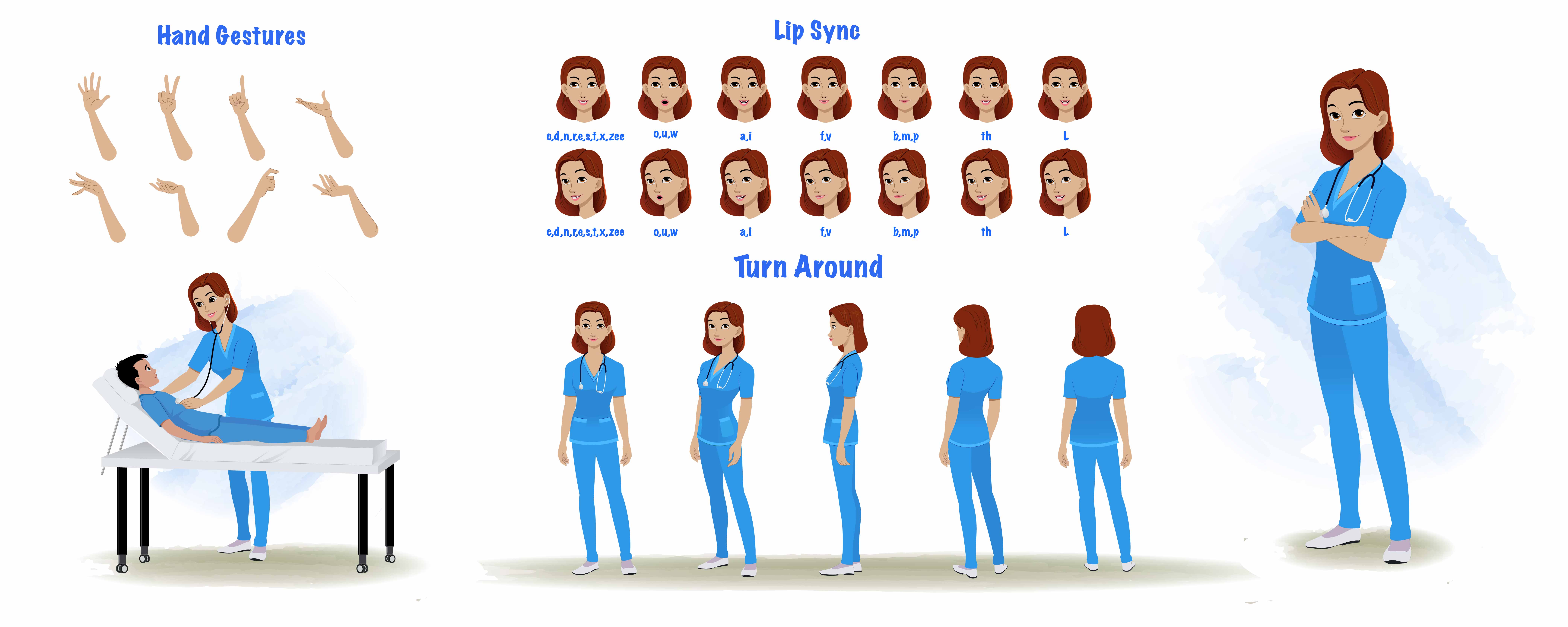 A female nurse cartoon character construction/model sheet aka miss.teresa