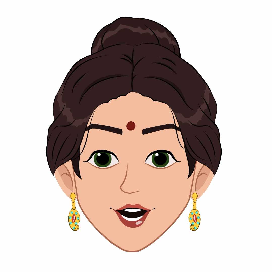 A beautiful Indian woman animated cartoon face with different facial expressions aka shristi