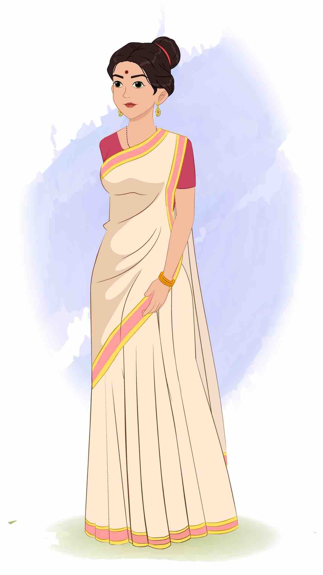 A beautiful Indian woman 3/4 front view/three quarter view walking animated cartoon character aka shristi