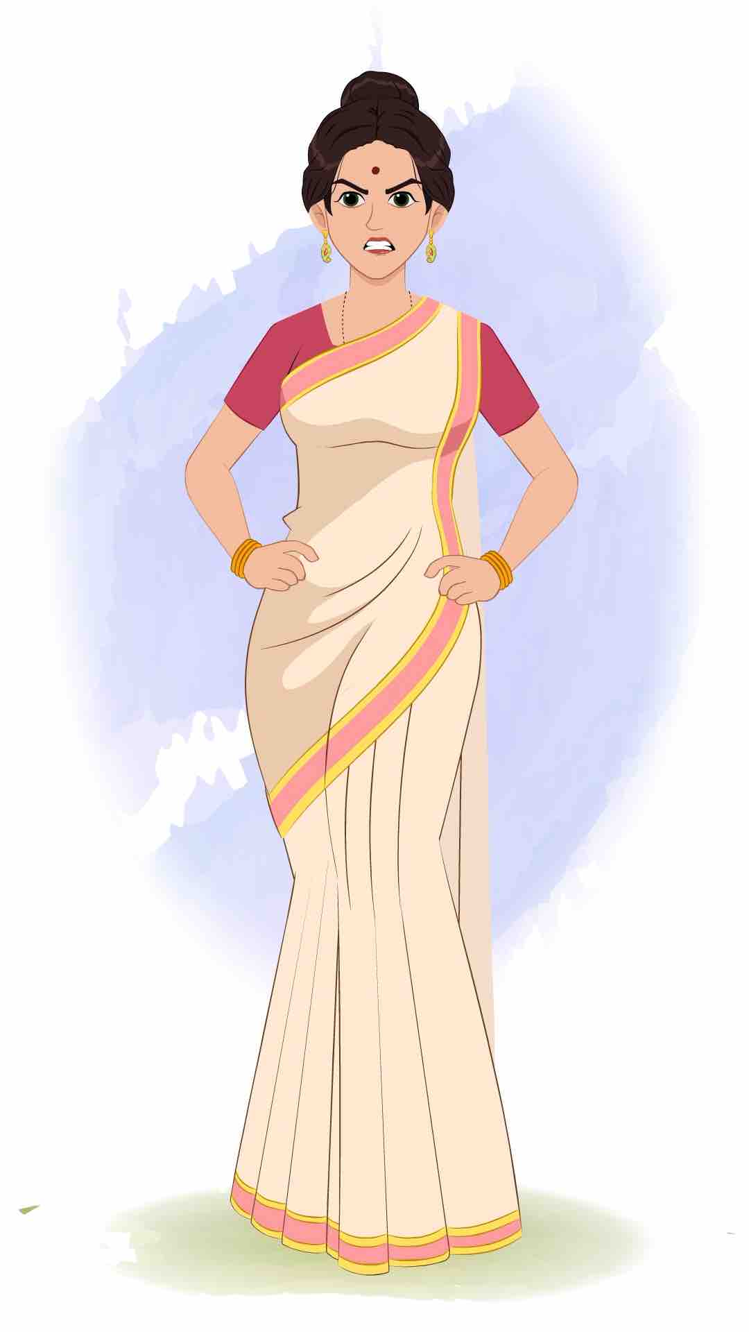 A beautiful angry indian woman animated cartoon character aka shristi