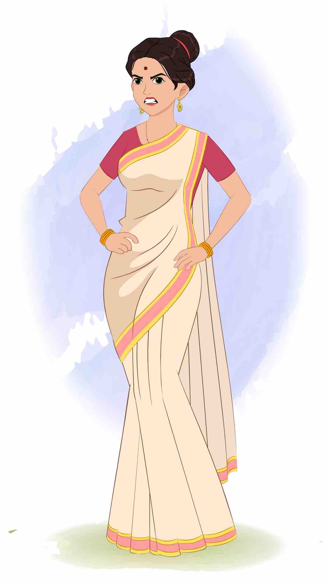 An angry beautiful Indian woman animated cartoon character aka shristi