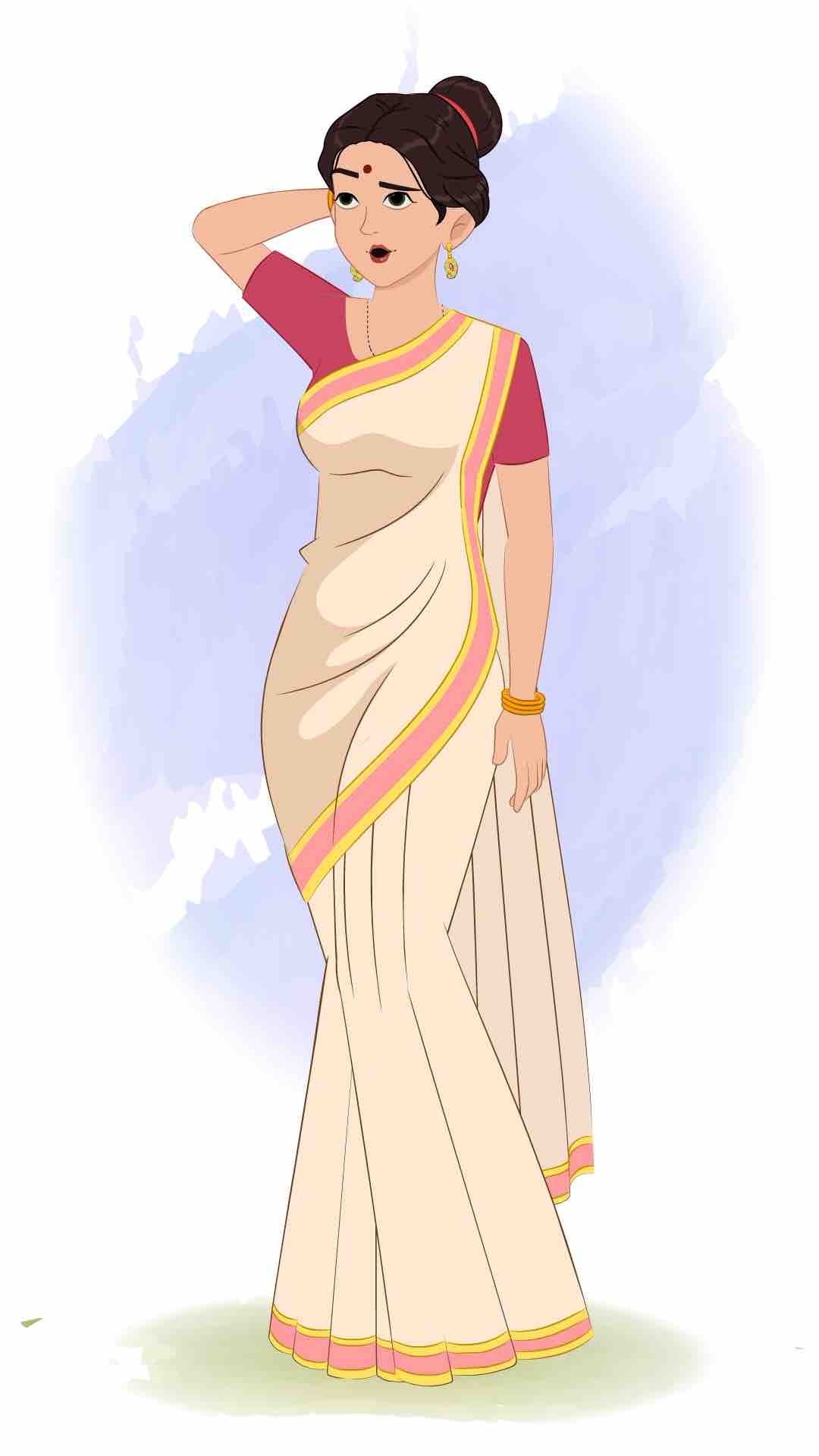 A confused beautiful Indian woman animated cartoon character aka shristi