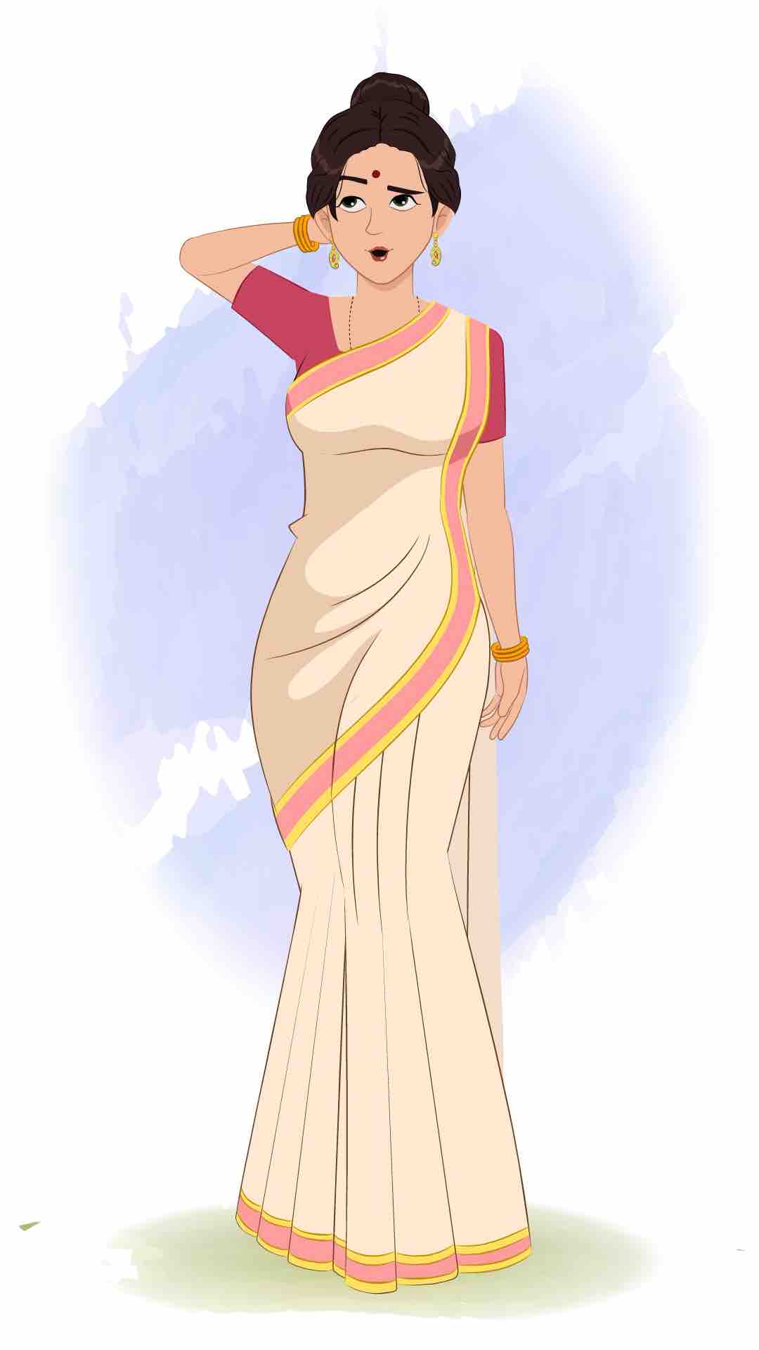 A confused beautiful Indian woman animated cartoon character aka shristi