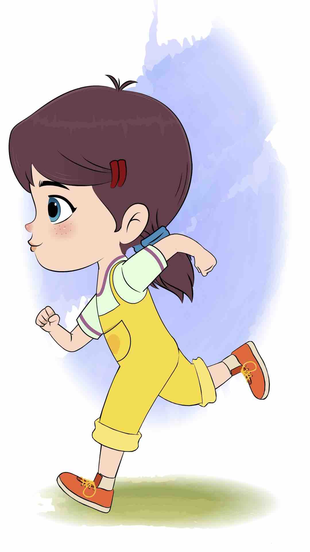 A cute girl running fast side view animated cartoon character aka alice