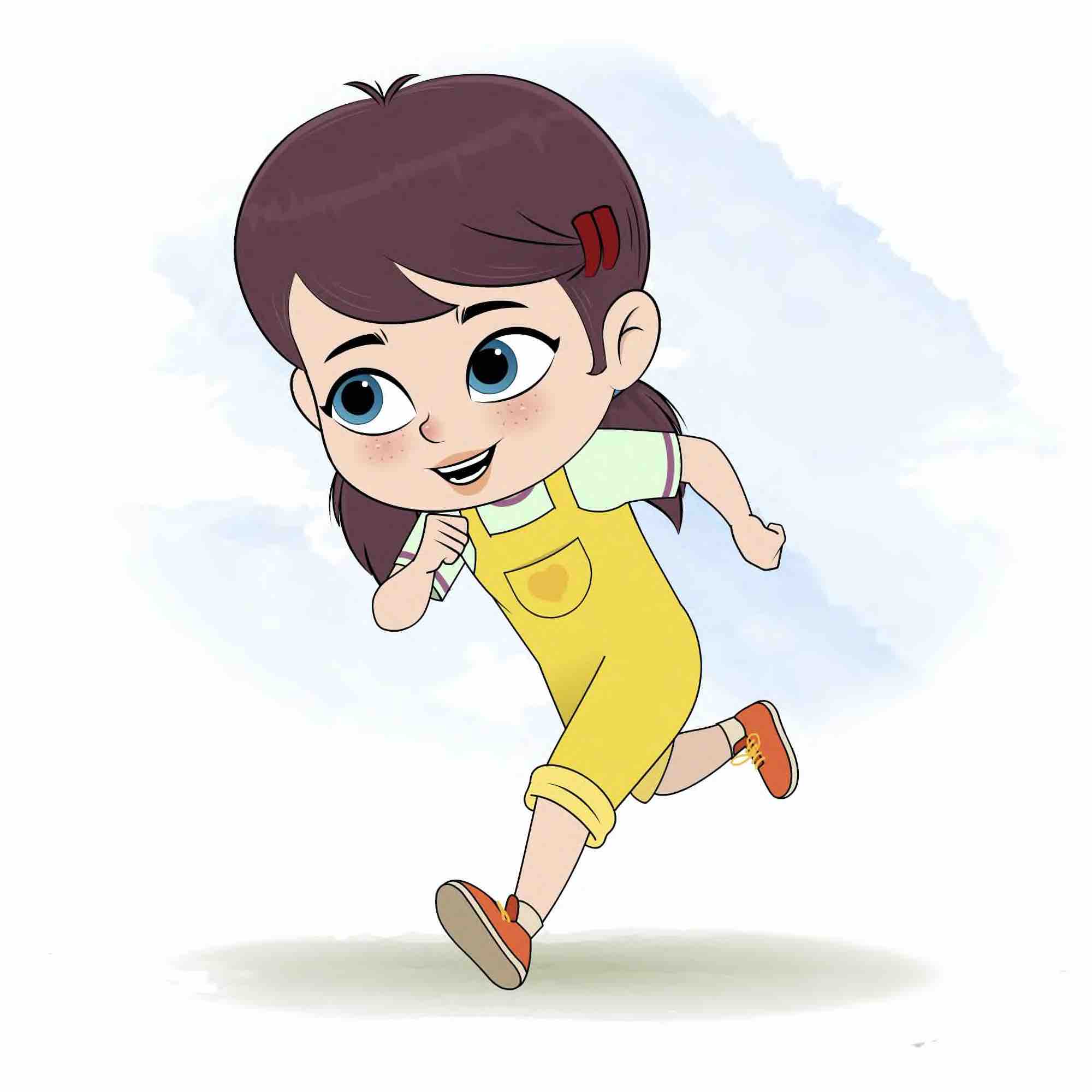 A cute girl running three quarter view animated cartoon character aka alice