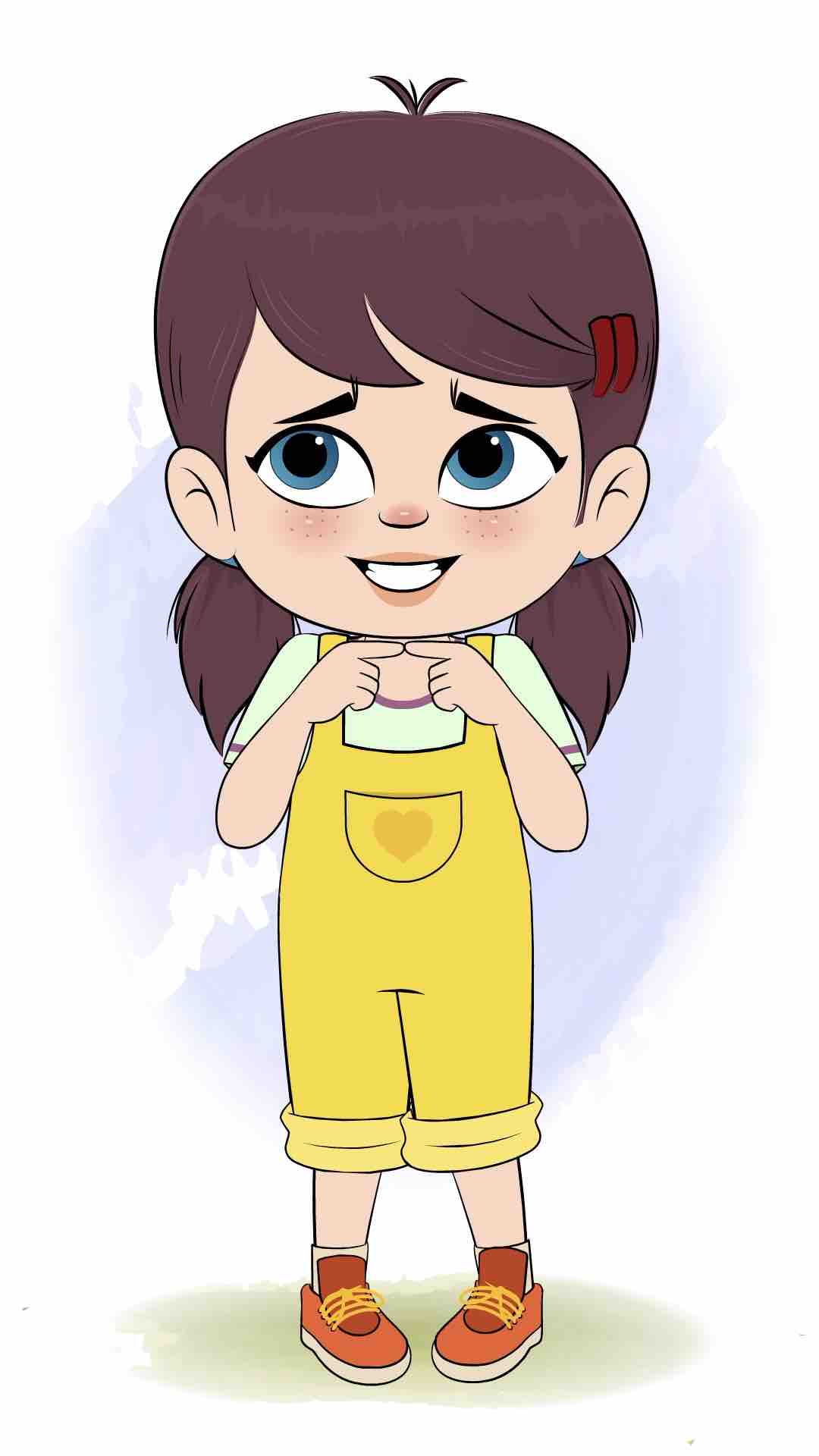 A nervous cute girl animated cartoon character aka alice