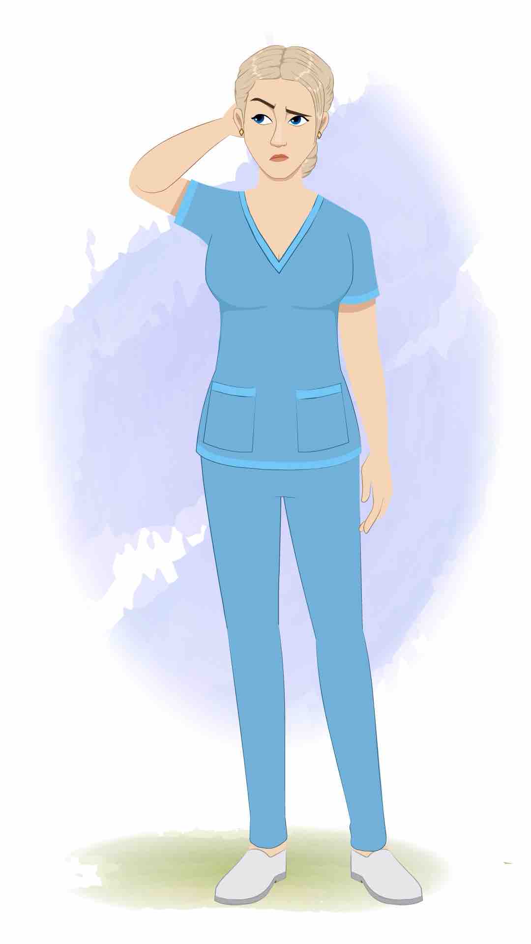 A beautiful female confused nurse animated cartoon character aka amy