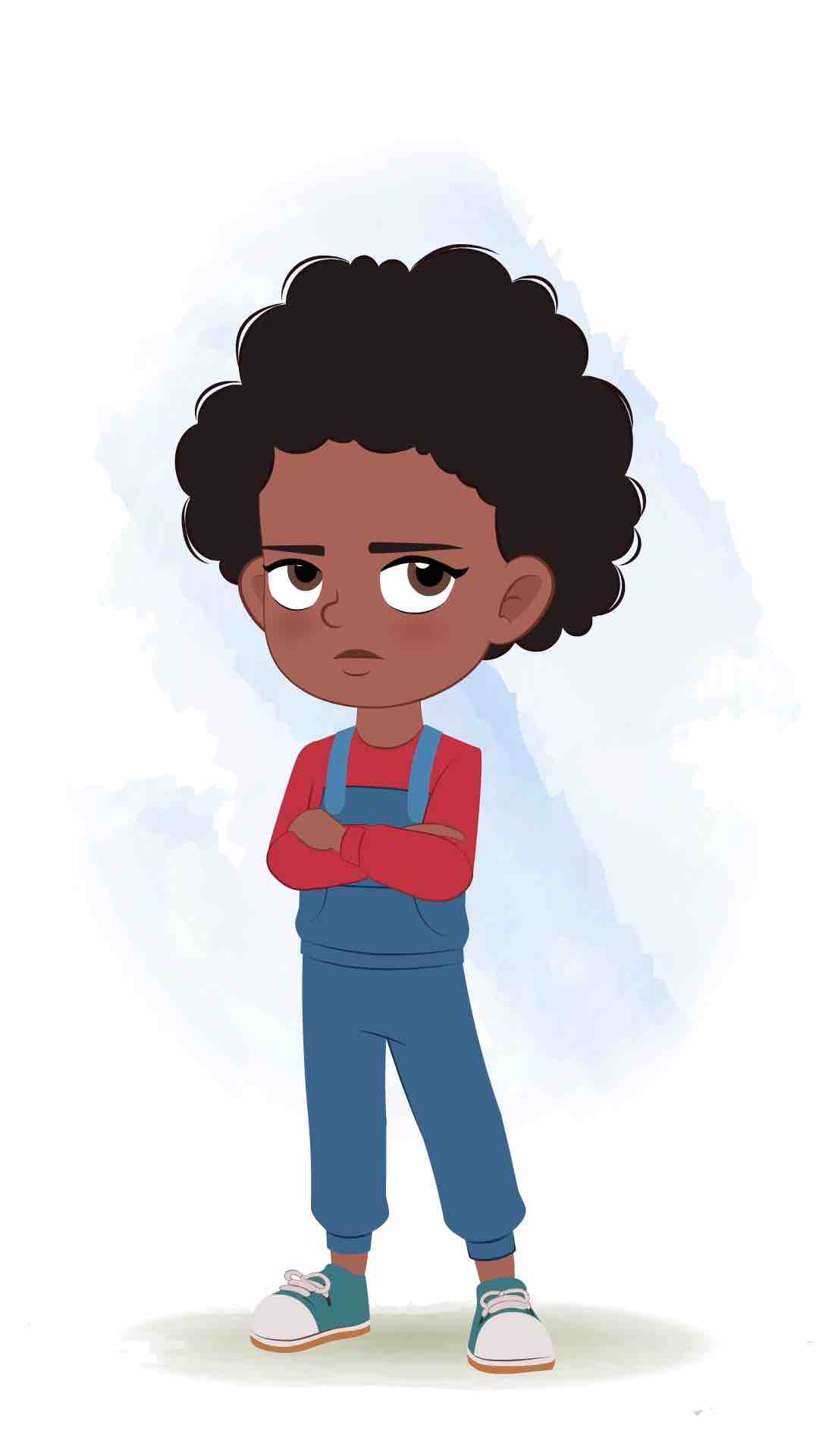 An annoyed cute black girl animated cartoon character aka jenny