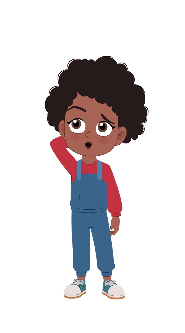 A confused cute black girl animated cartoon character aka jenny