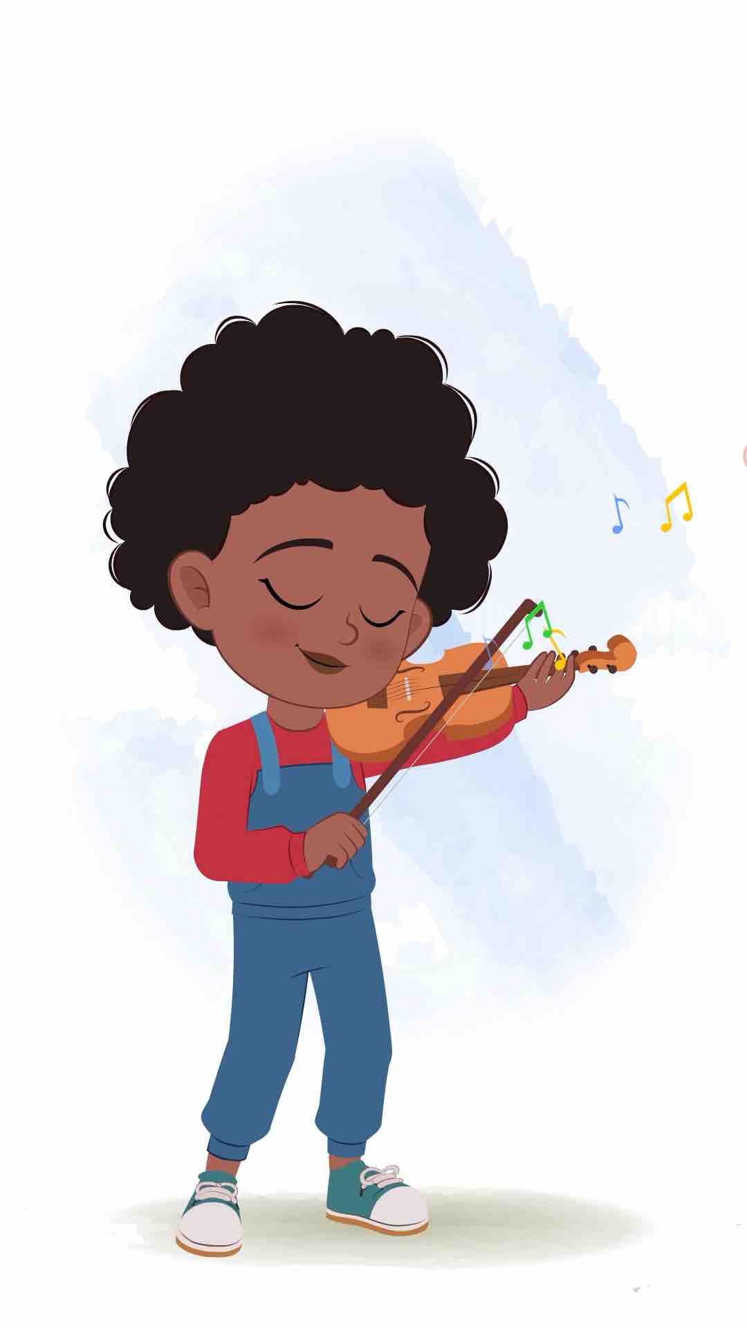 A cute black girl animated cartoon character playing violin musical instrument aka jenny