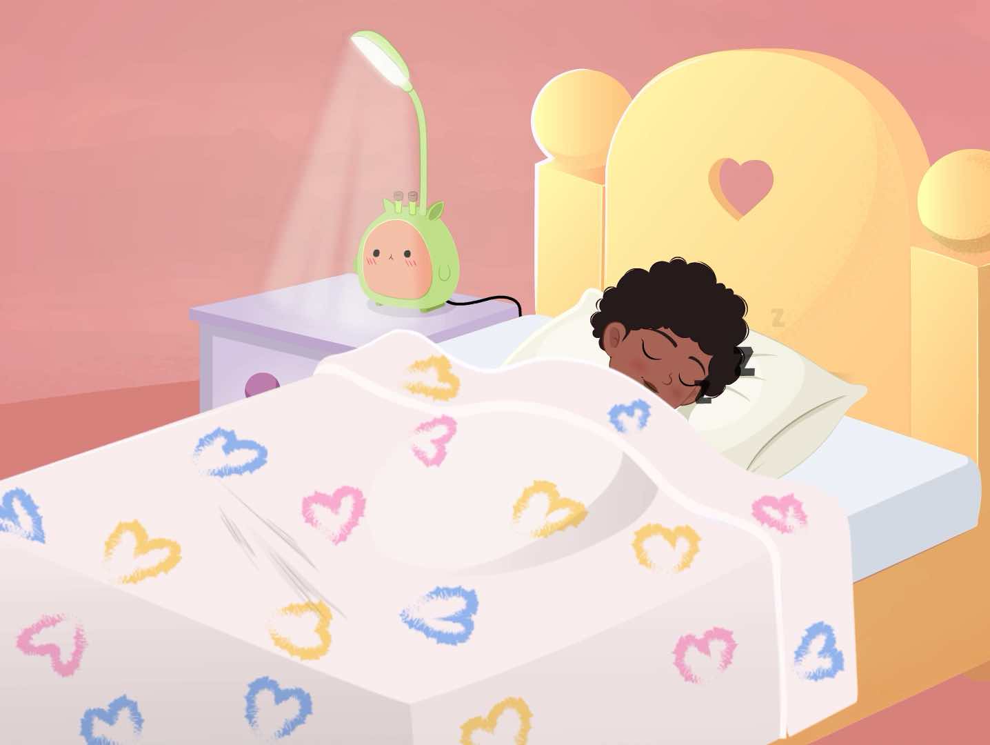 A cute black girl animated cartoon character sleeping on her bedroom aka jenny