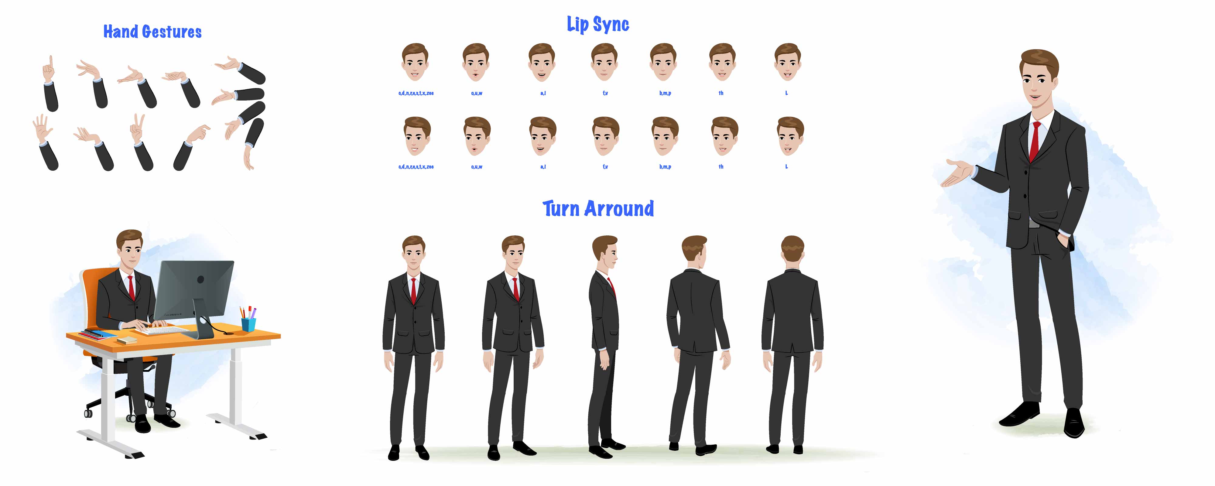 An Indian businessman cartoon character construction/model sheet AKA Shrivastav