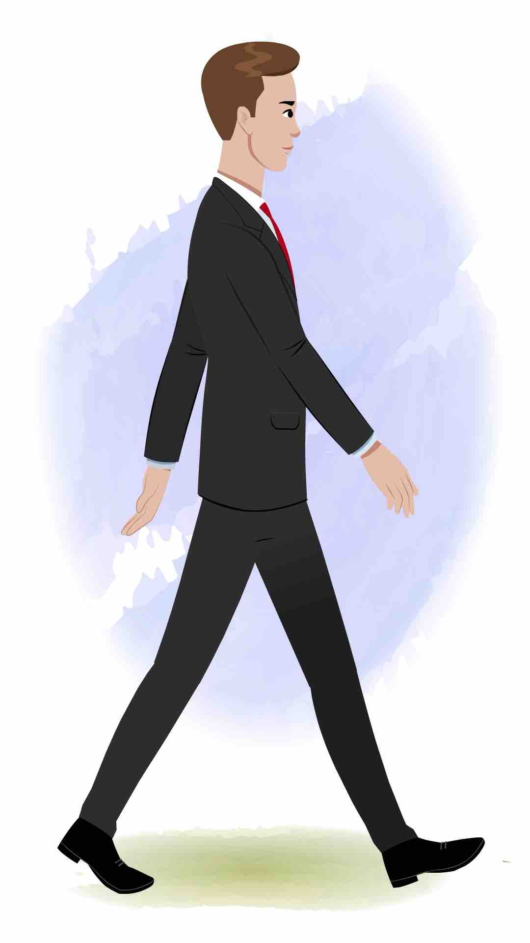 An Indian businessman walking side view animated cartoon character AKA Shrivastav