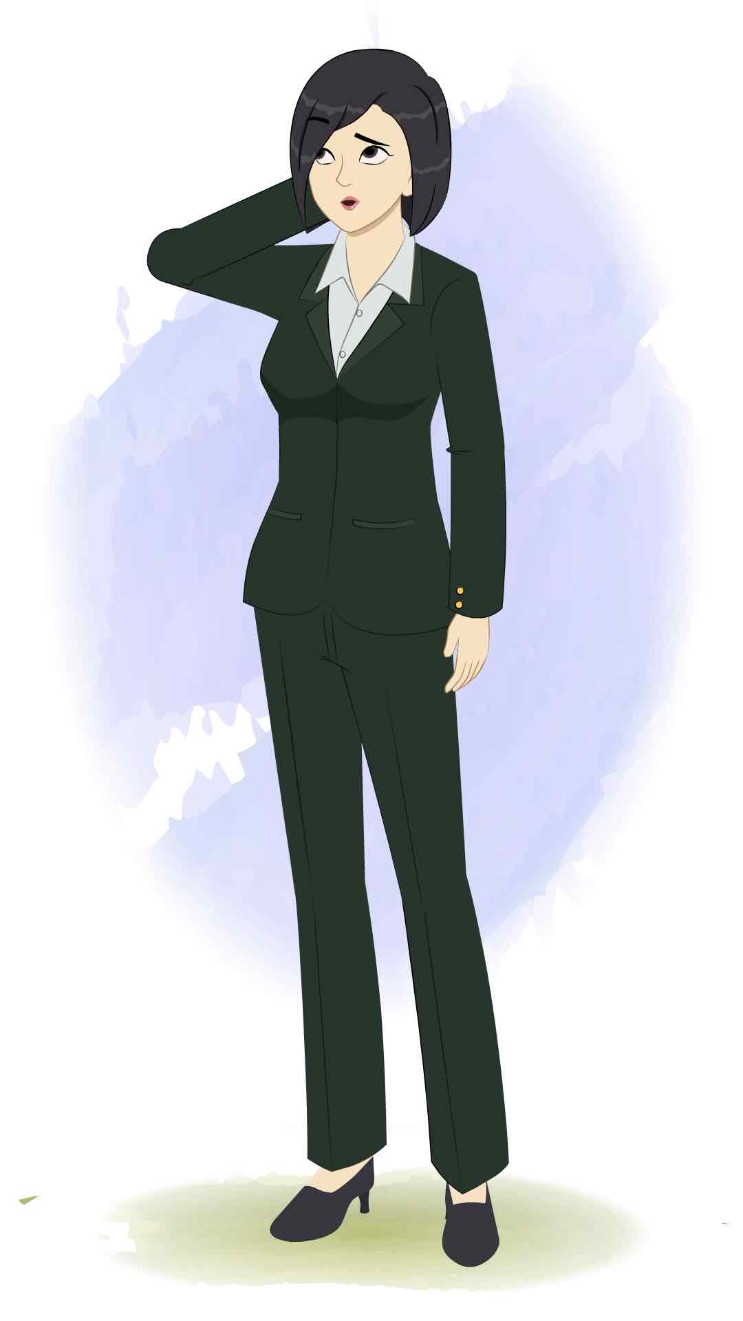 A confused business woman animated cartoon character aka ariya