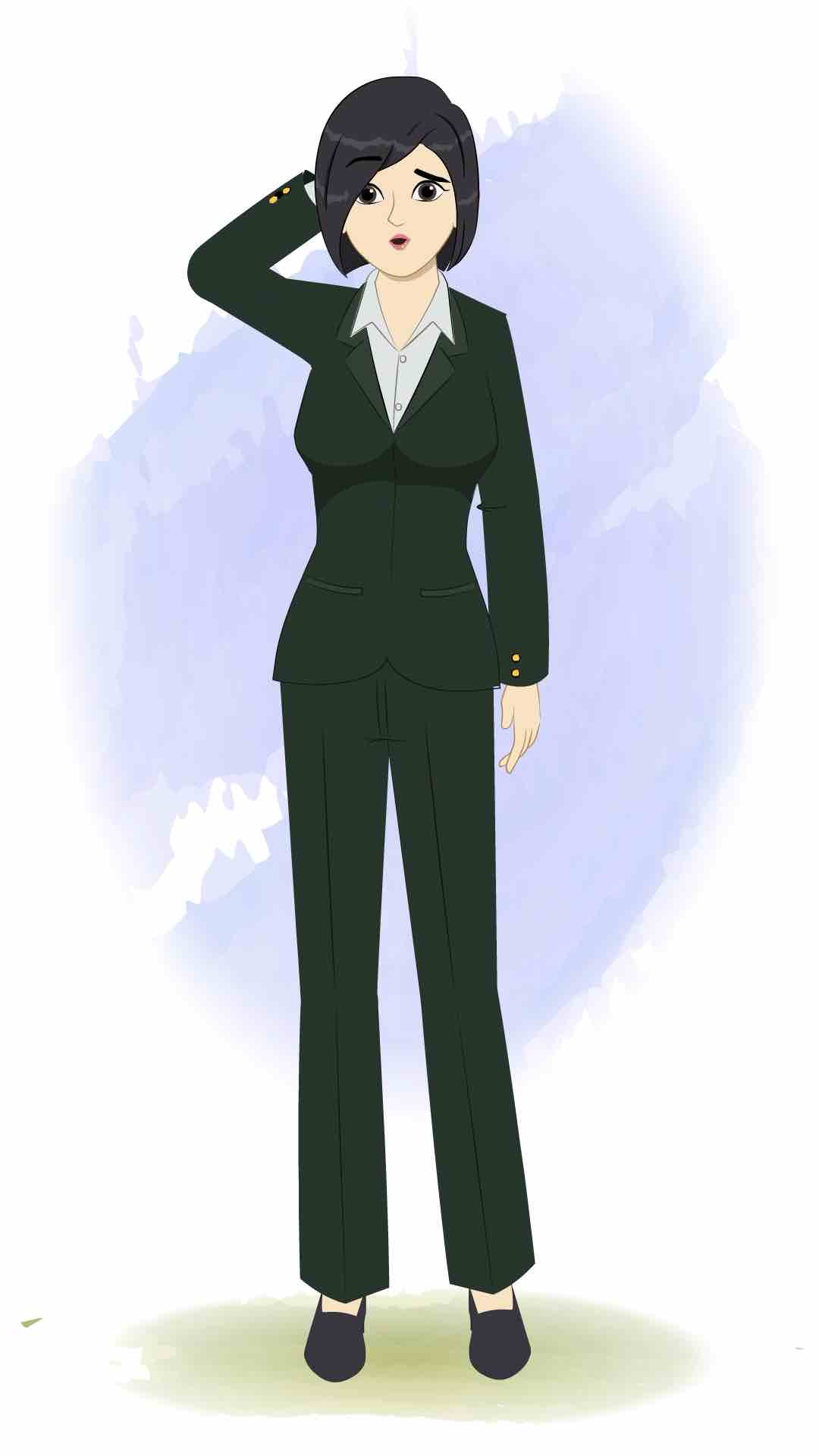 A confused business woman animated cartoon character aka ariya