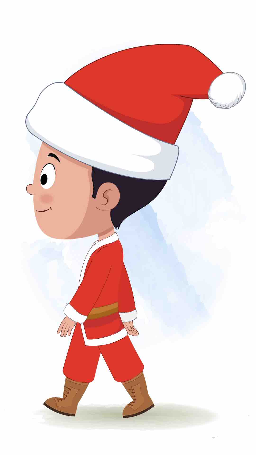 A christmas boy walking side view animated cartoon character aka tim