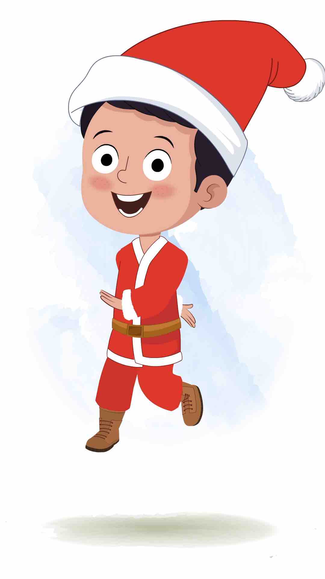 A christmas boy walking joyfully animated cartoon character aka tim