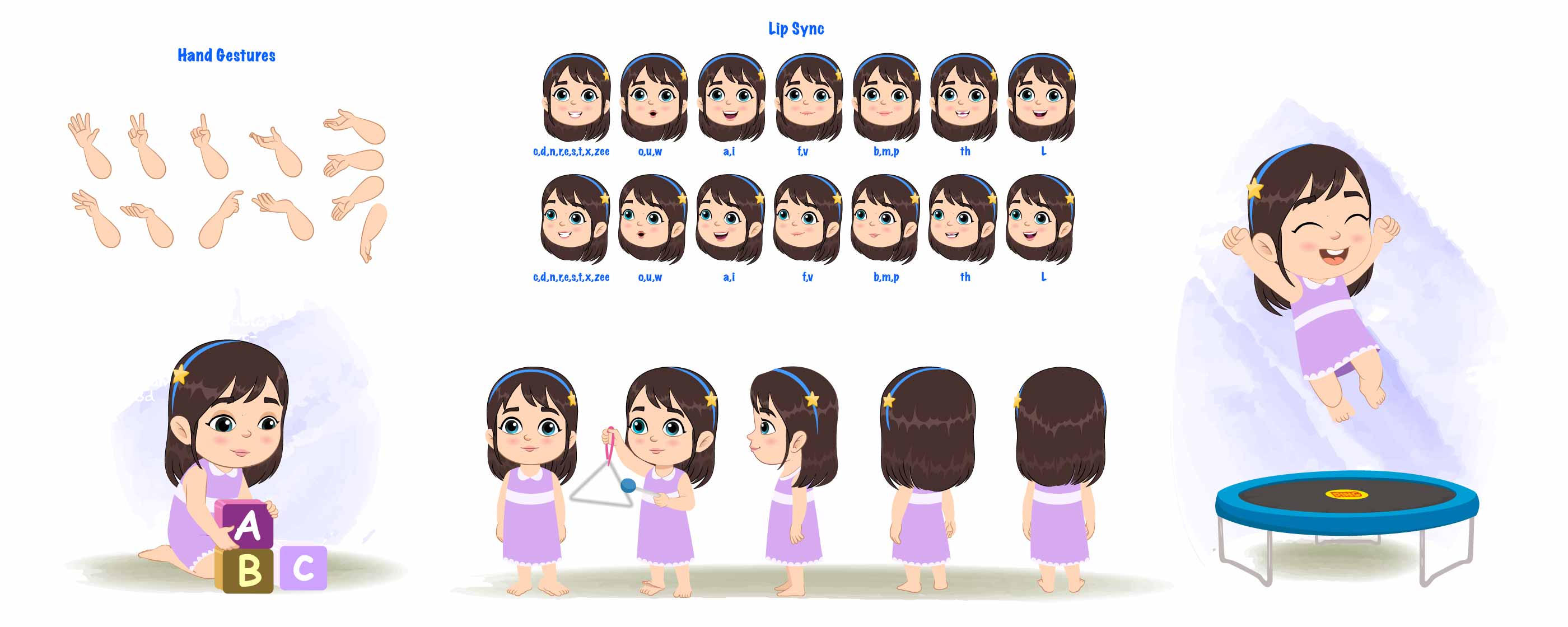 A little girl cartoon character construction/model sheet aka merry