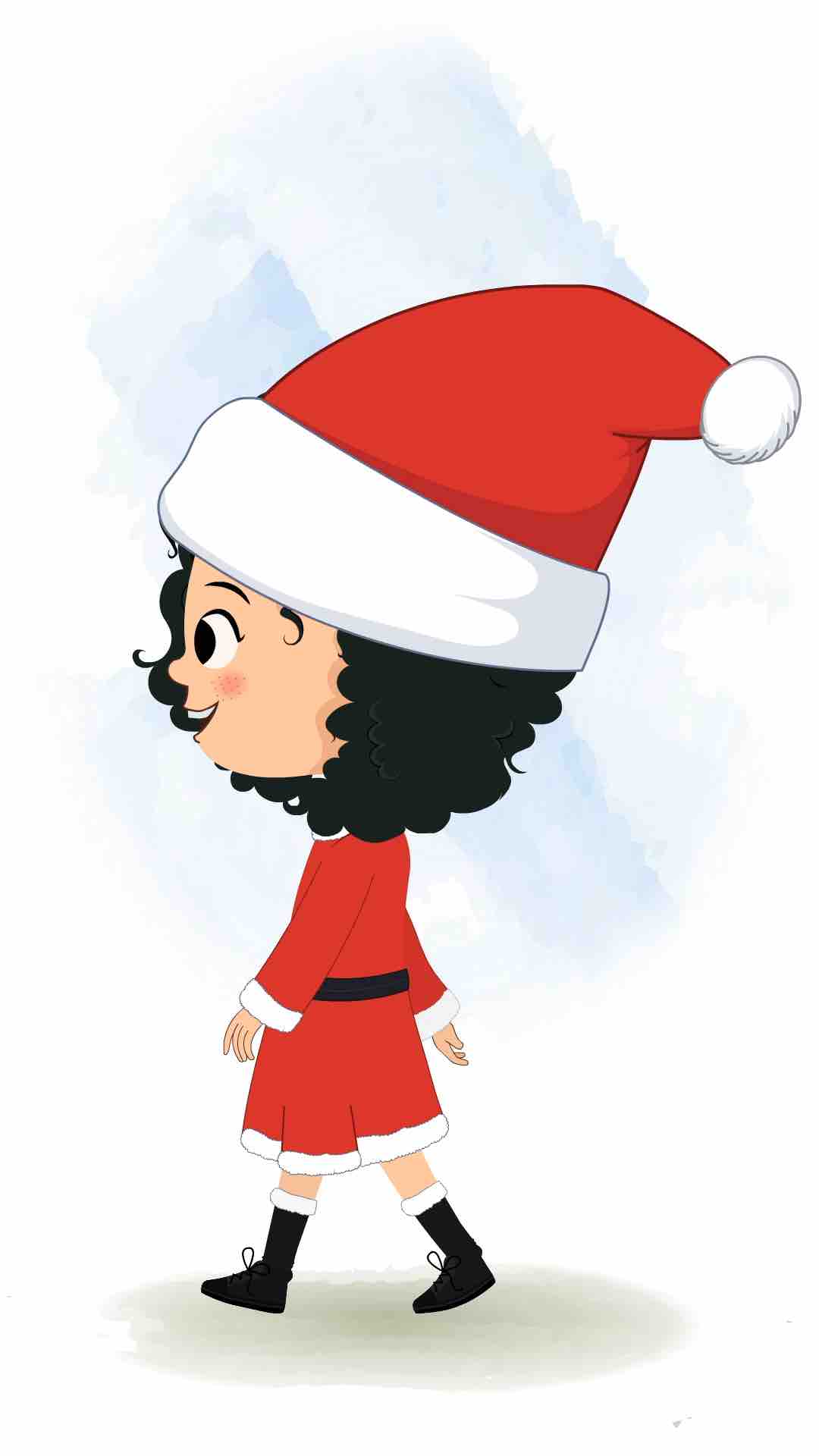 A christmas girl walking side view animated cartoon character aka tina