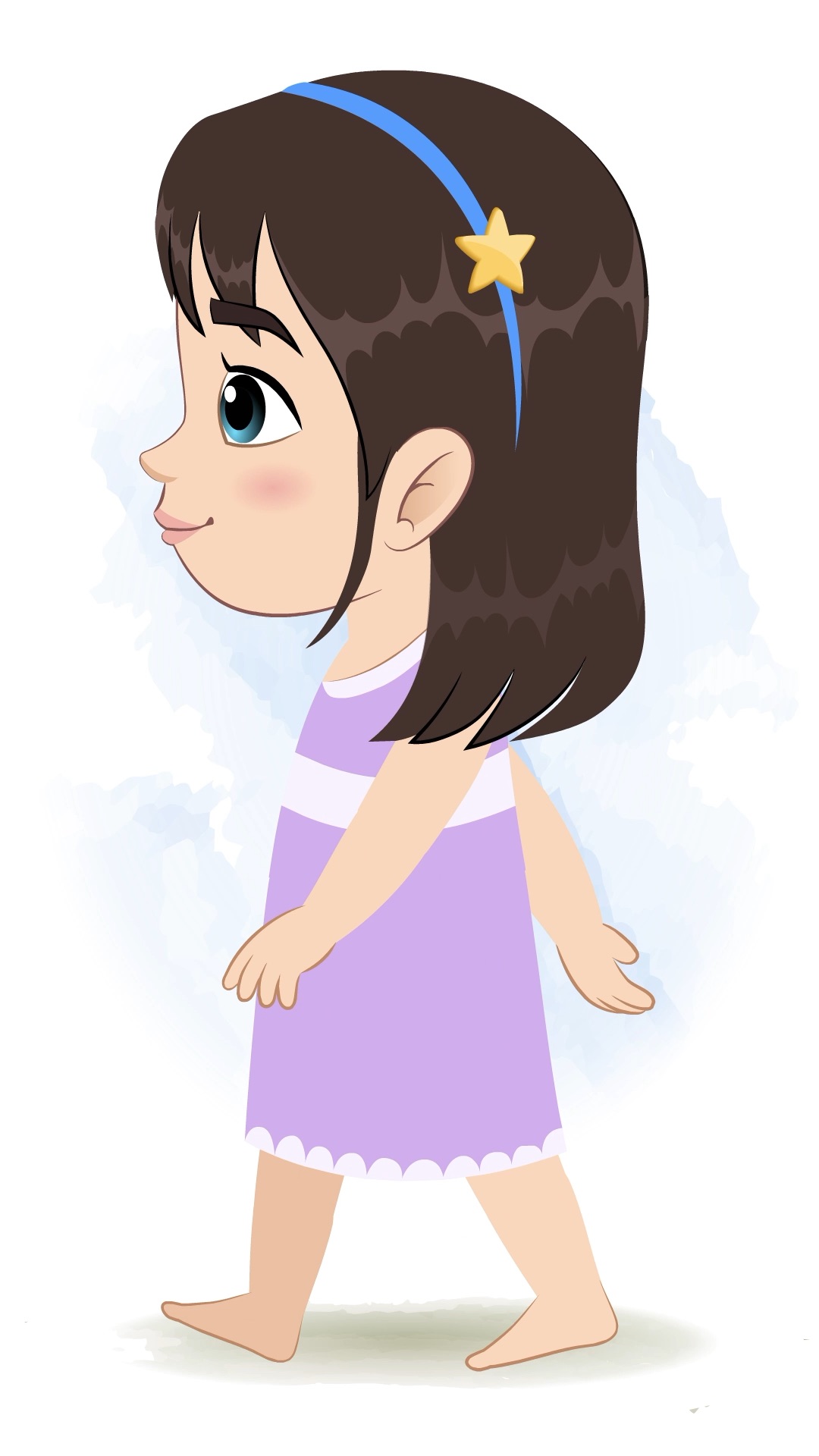 A little girl walking side view animated cartoon character aka merry