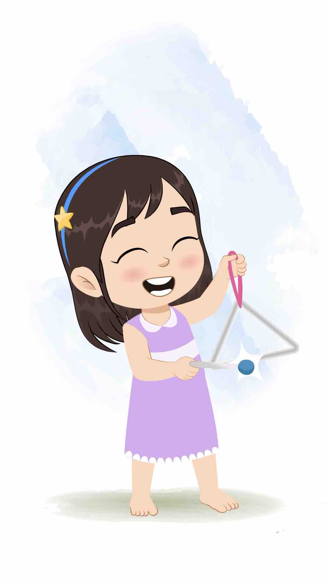 A little girl playing triangle animated cartoon character aka merry